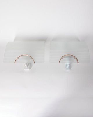 Vintage Italian Wall Lights In Decorated Glass, 1980s Set Of 2