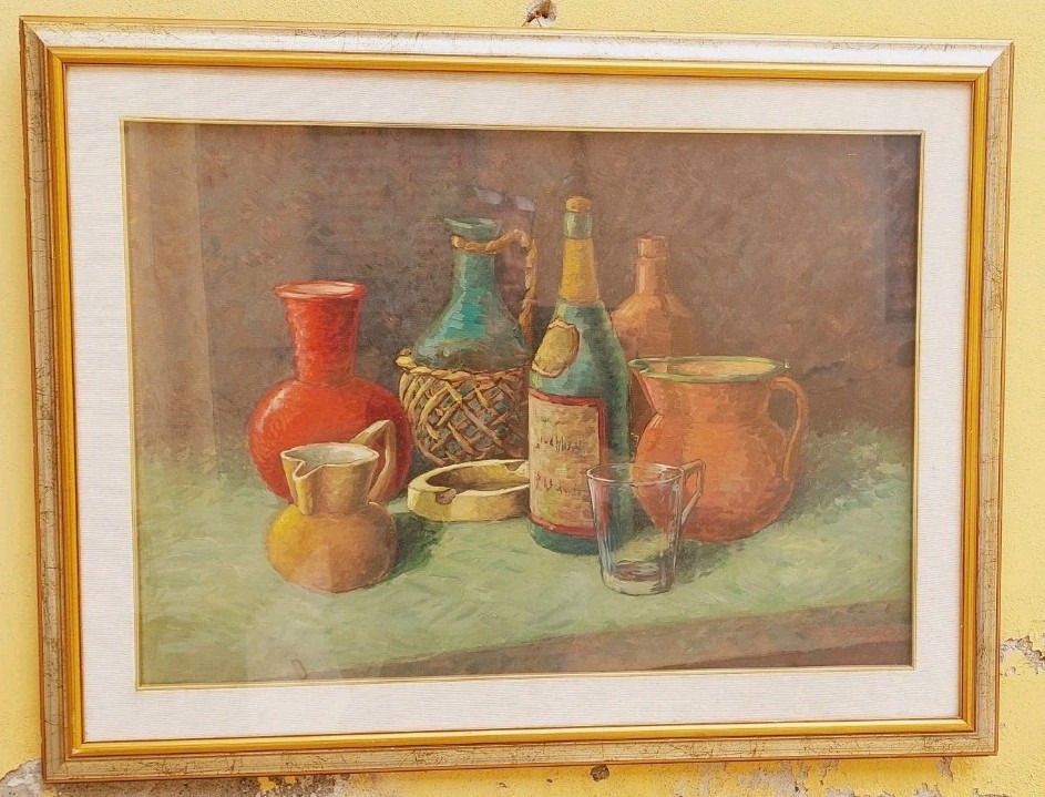 Oil Painting On Canvas Still Life Spartacus Piancastelli 50x70s 60s/70s