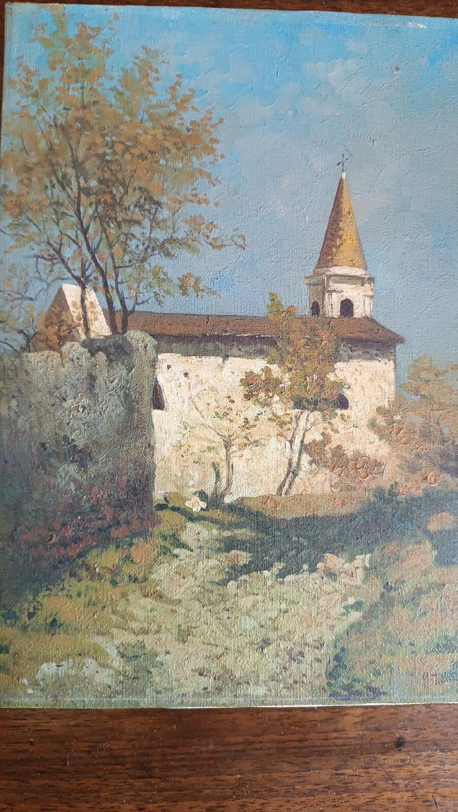 Oil Painting On Canvas Depicting Church Glimpse 20th Century Signed Italian School photo 160.0