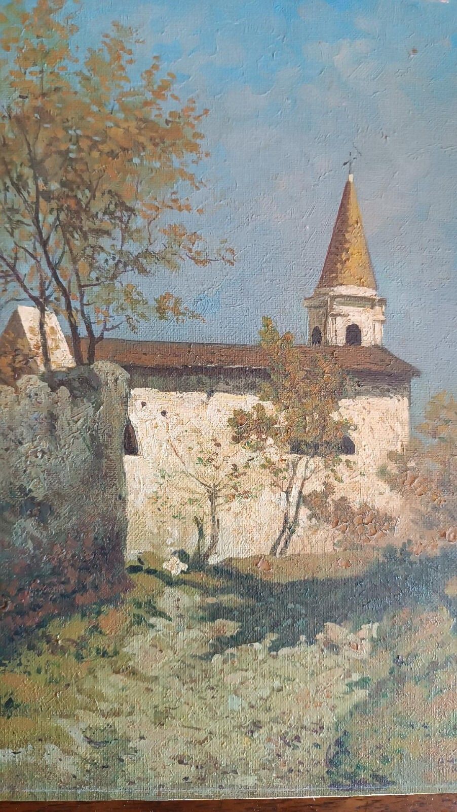 Oil Painting On Canvas Depicting Church Glimpse 20th Century Signed Italian School photo vinterior