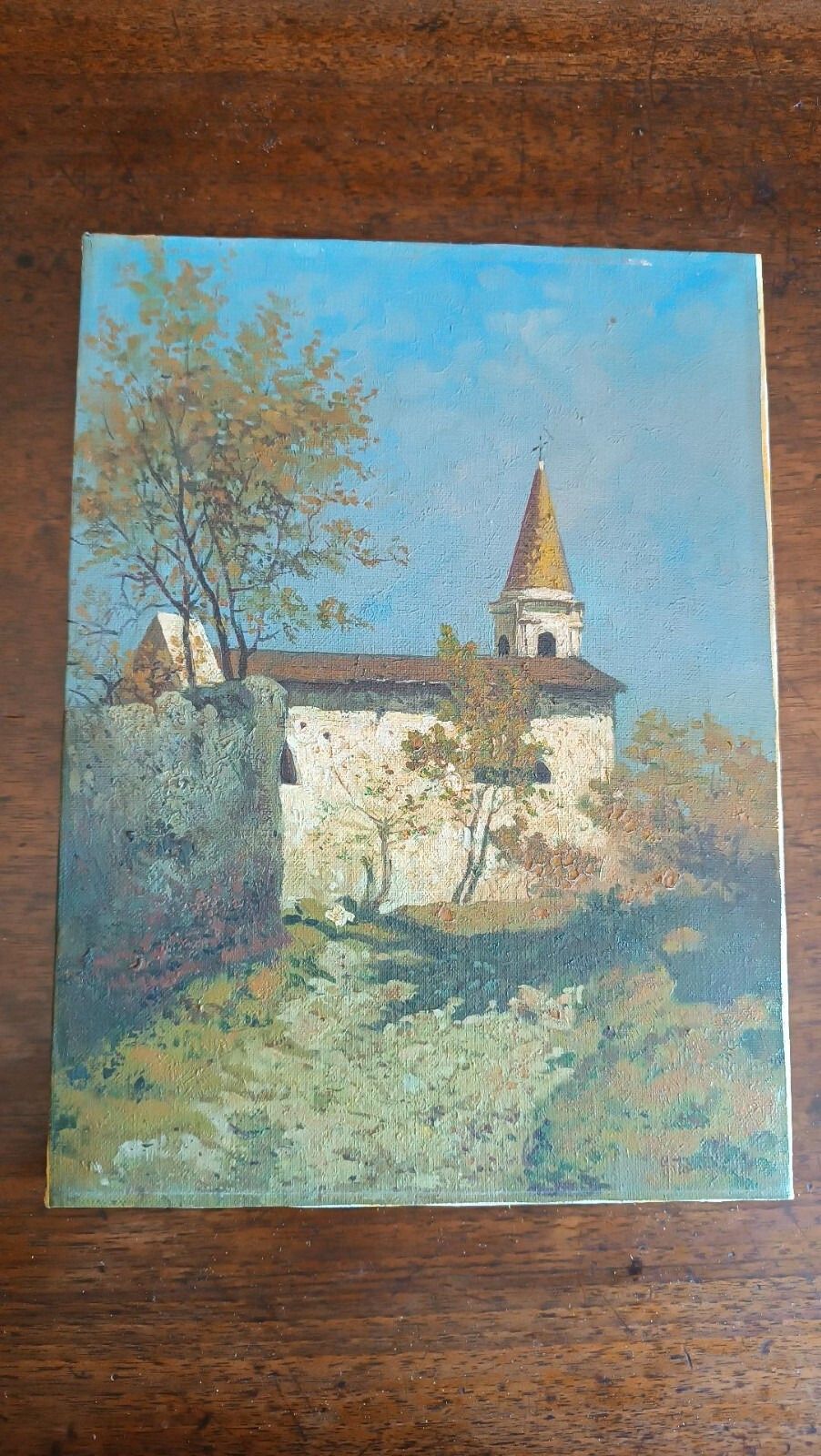 photo furniture Oil Painting On Canvas Depicting Church Glimpse 20th Century Signed Italian School