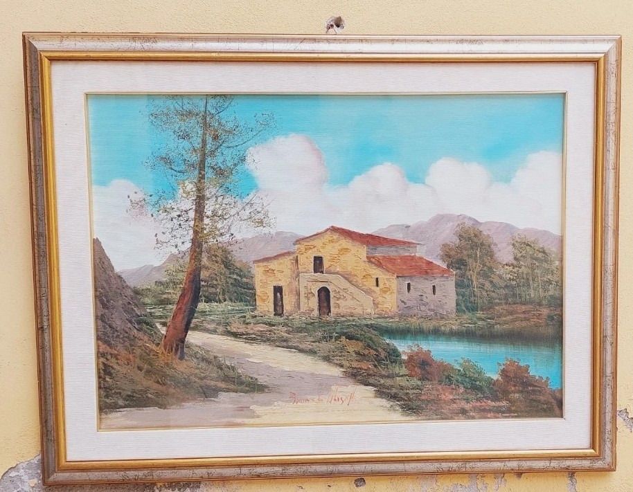 Oil Painting On Canvas Tuscan Landscape R.Morelli 50x70s 60s/70s