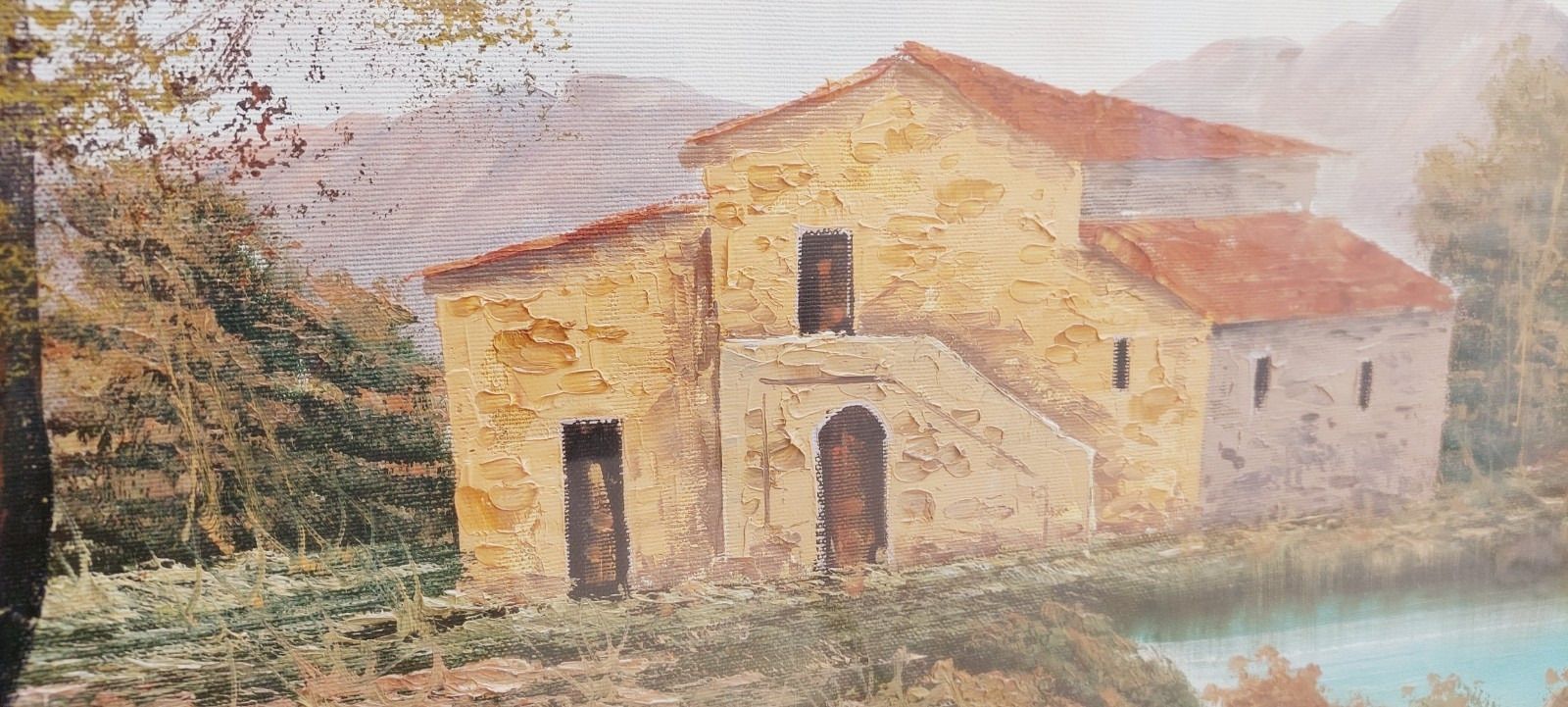 Oil Painting On Canvas Tuscan Landscape R.Morelli 50x70s 60s/70s photo for sale