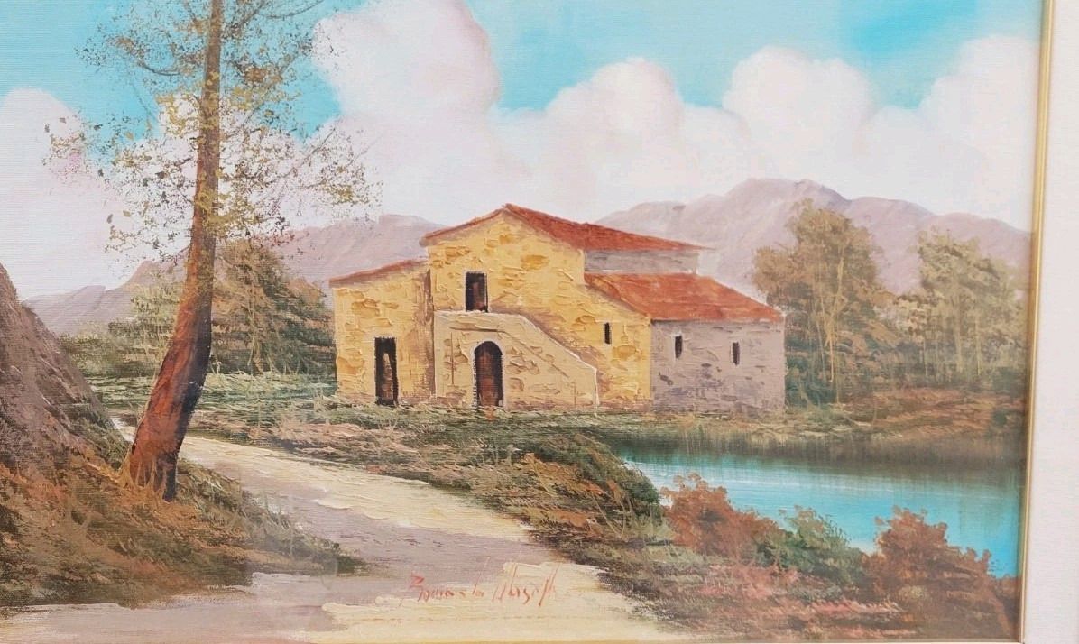 Oil Painting On Canvas Tuscan Landscape R.Morelli 50x70s 60s/70s photo vintage