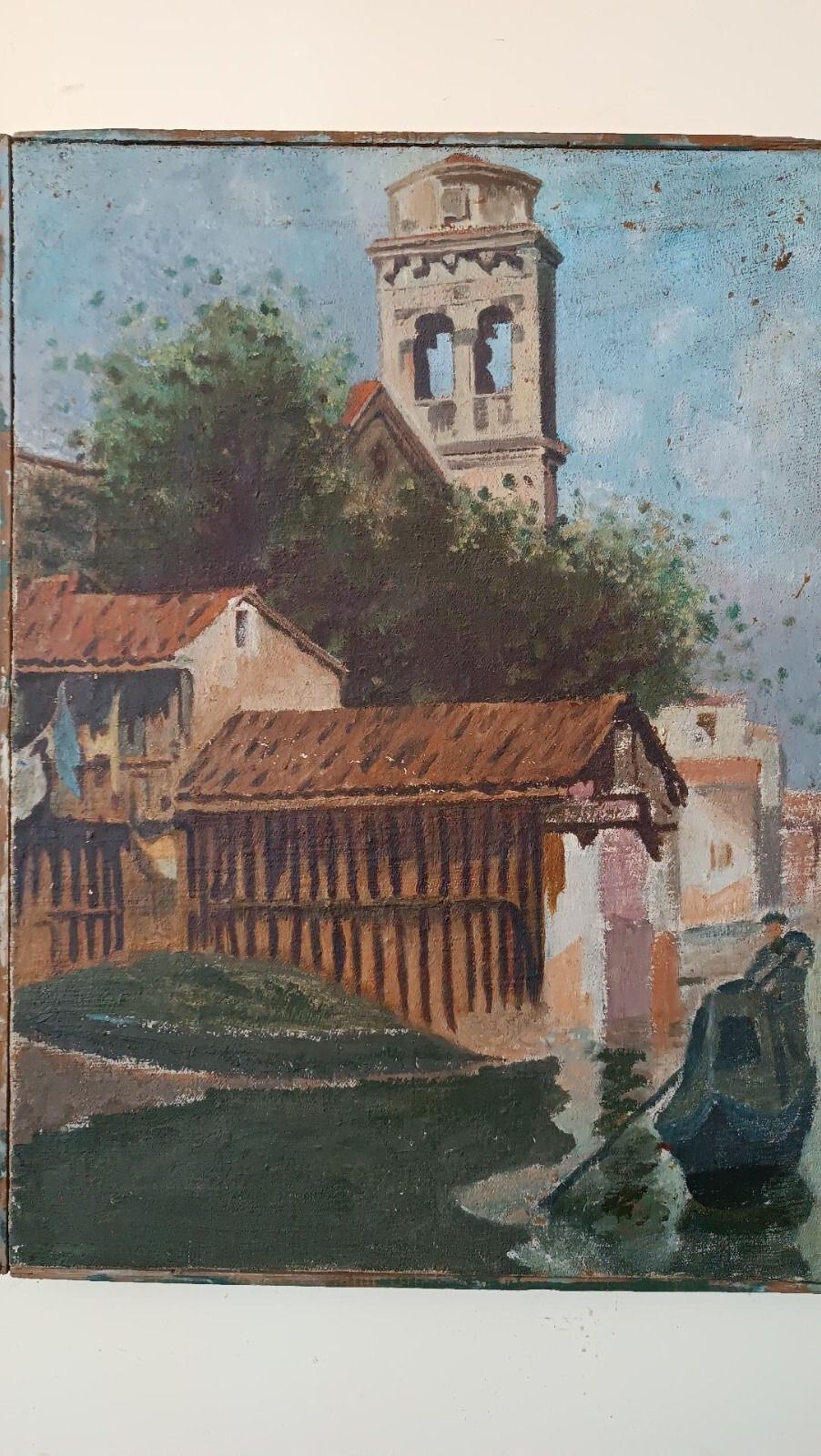 Painting Oil On Canvas Antique Country Glimpse Late 19th Century