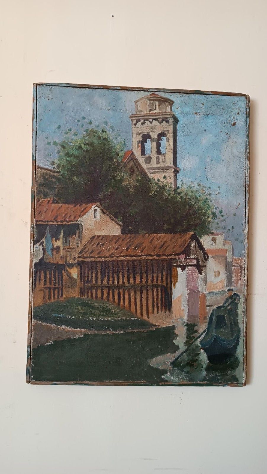 Painting Oil On Canvas Antique Country Glimpse Late 19th Century photo 193.0