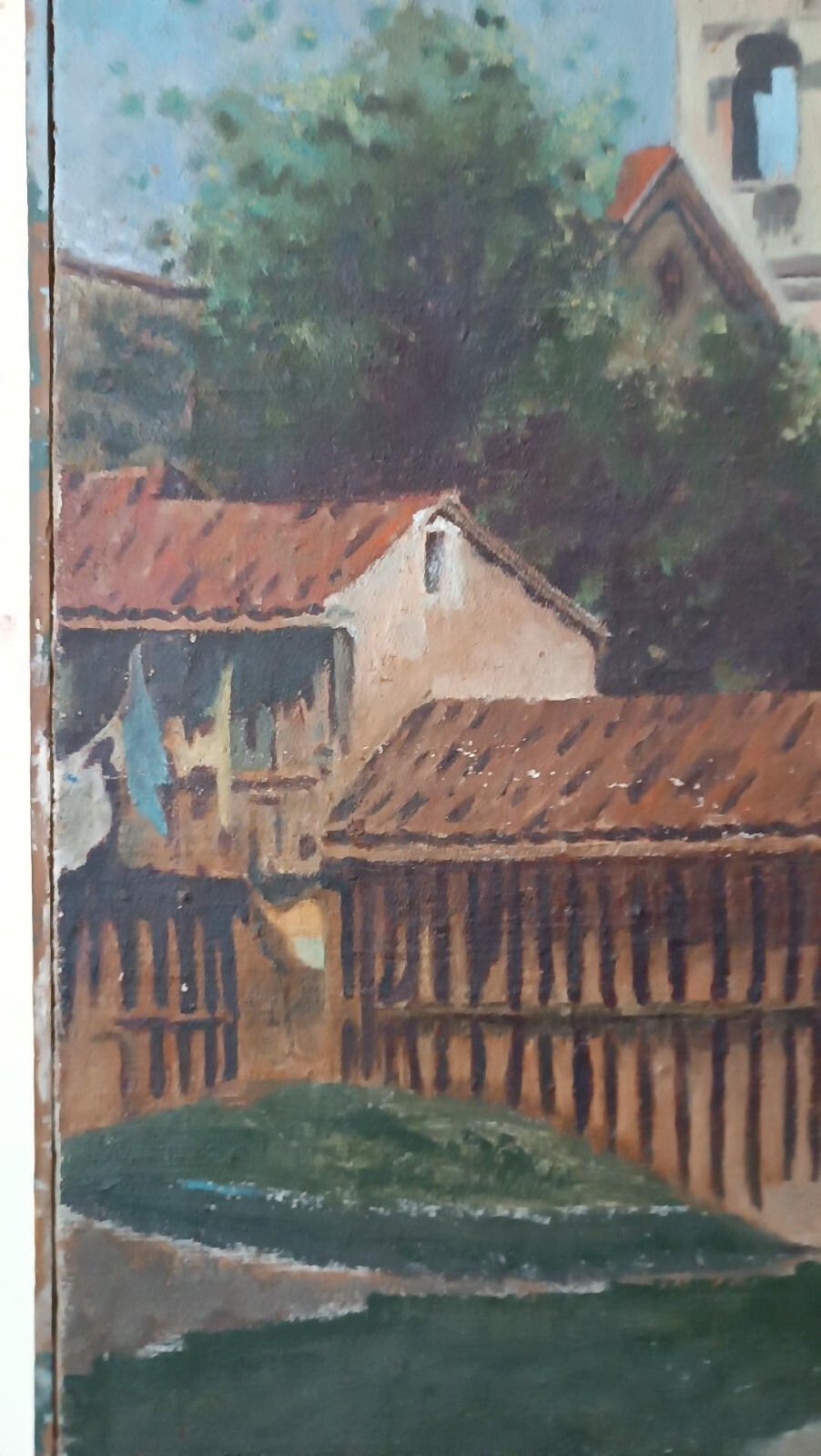 photo furniture Painting Oil On Canvas Antique Country Glimpse Late 19th Century