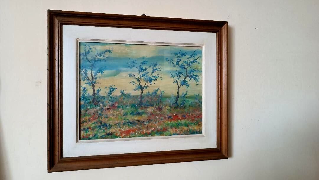 Oil Painting On Board Landscape Countryside Flowery Meadow Signed And Dated photo furniture