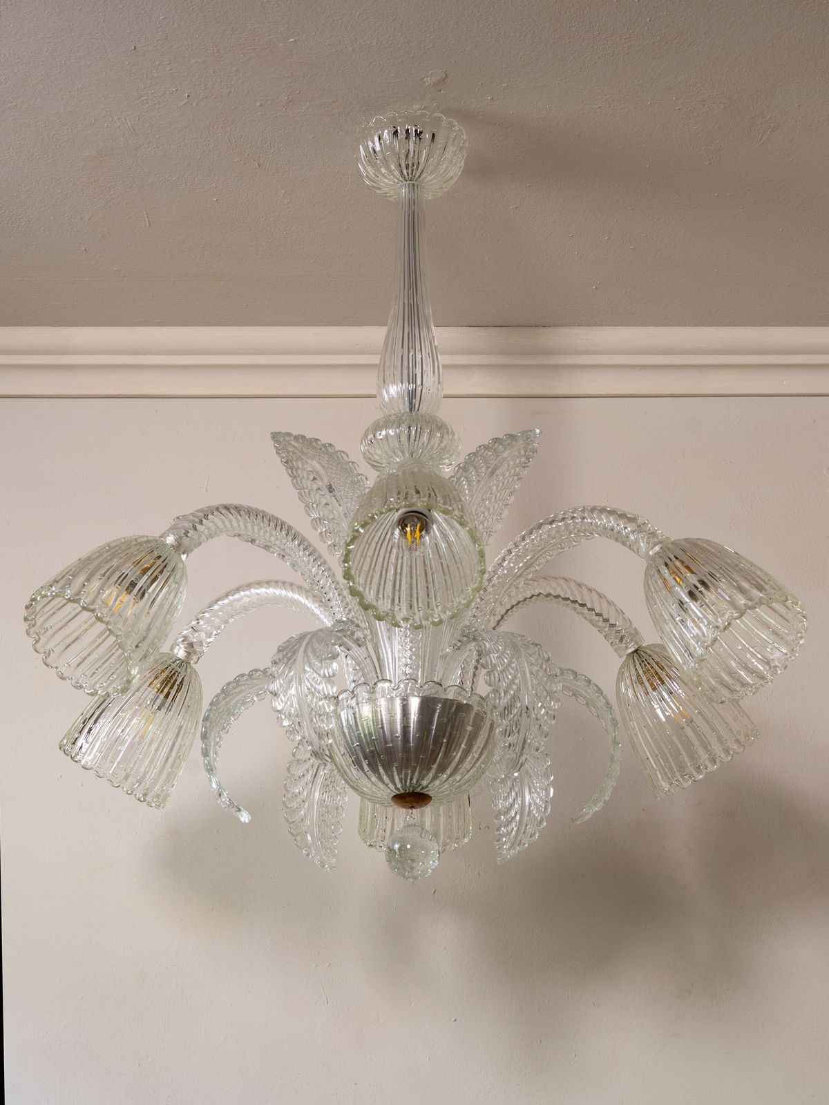 Large Art Deco Barovier & Toso Chandelier In Blown Murano Glass With 6 Lights photo vintage