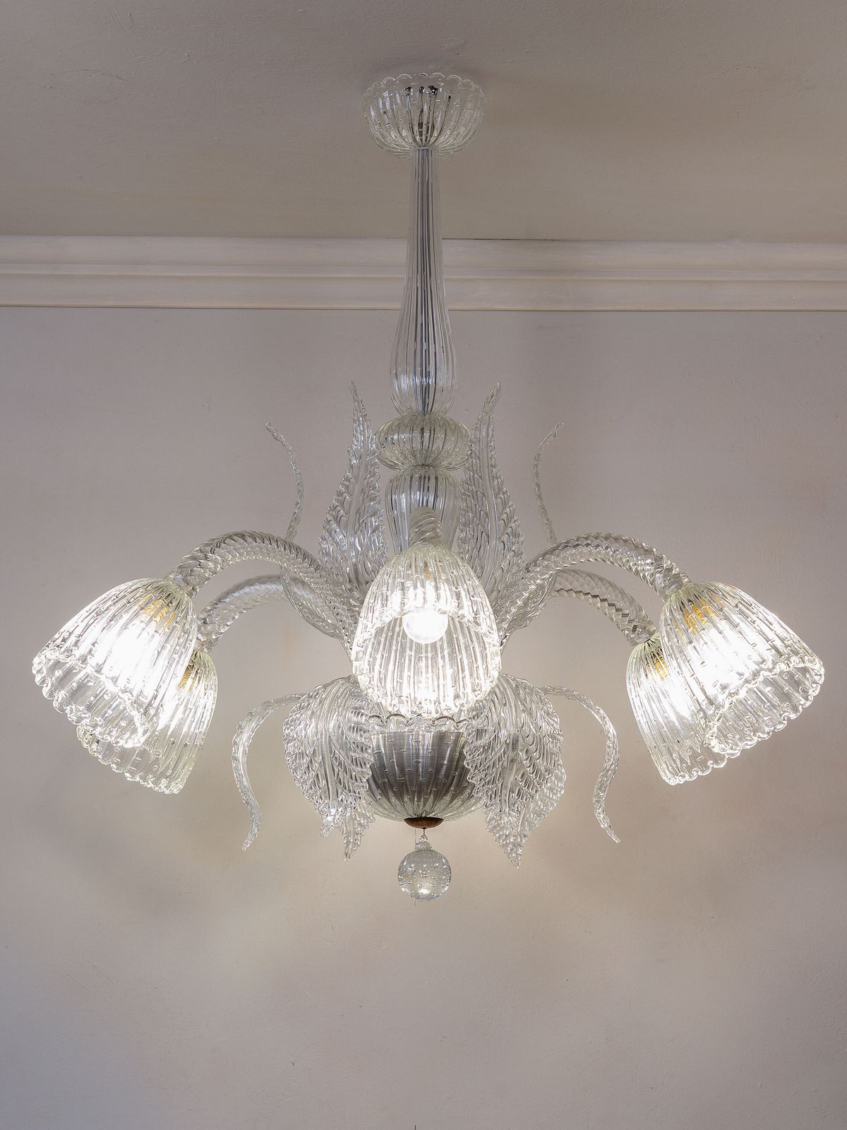 Vintage Barovier & Toso Murano Glass Chandelier With Six Lights
