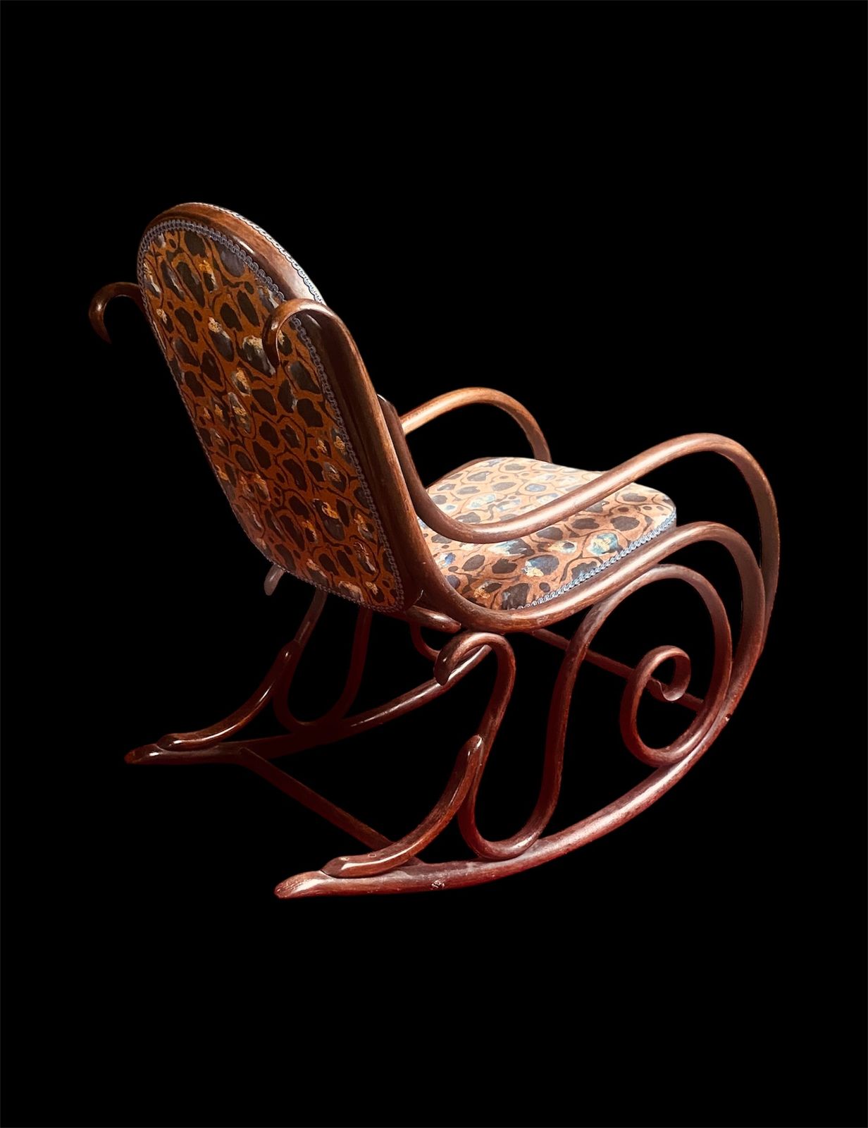 Thonet Bentwood Rocker Upholstered In Anna Hayman Giraffe Tobacco Designer Velvet photo for sale