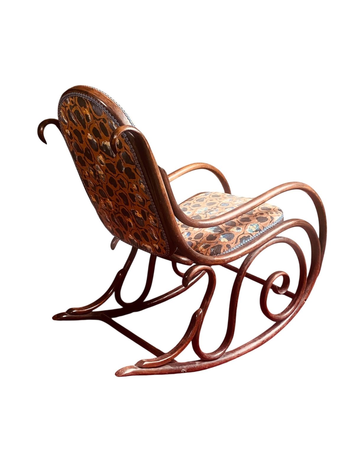 Thonet Bentwood Rocker Upholstered In Anna Hayman Giraffe Tobacco Designer Velvet photo vinterior