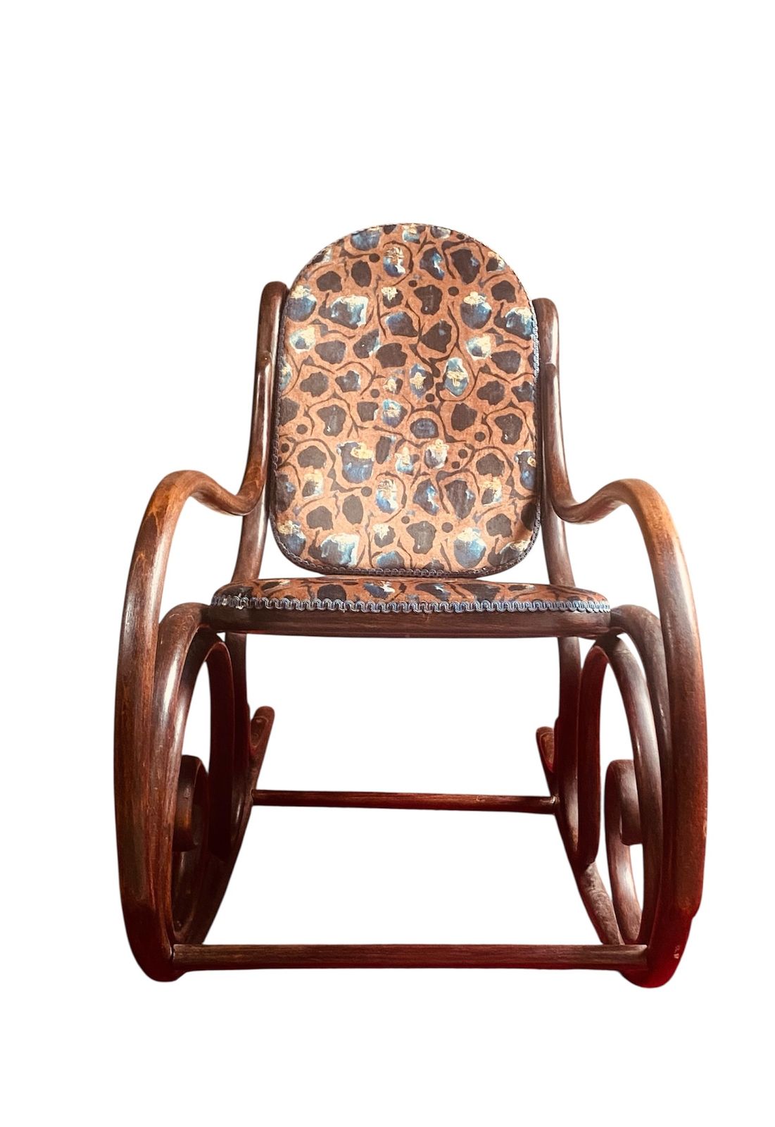 photo furniture Thonet Bentwood Rocker Upholstered In Anna Hayman Giraffe Tobacco Designer Velvet