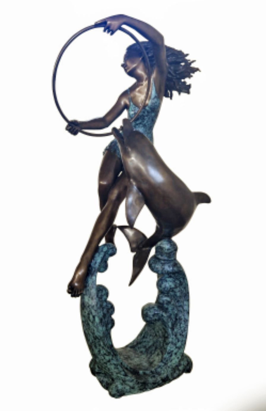 Outstanding Bronze Girl Dolphin Trainer Water Fountain   Delivery Available 0260. photo furniture