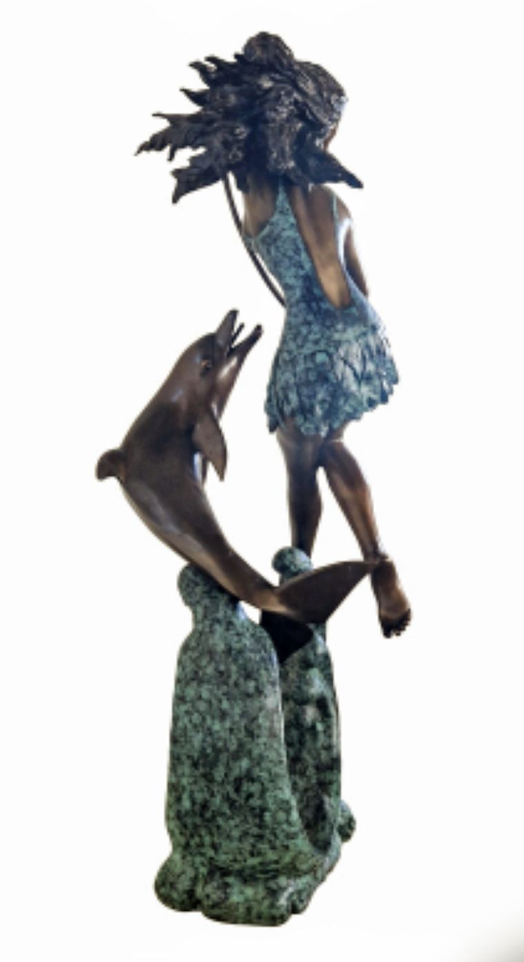 Outstanding Bronze Girl Dolphin Trainer Water Fountain   Delivery Available 0260. photo for sale