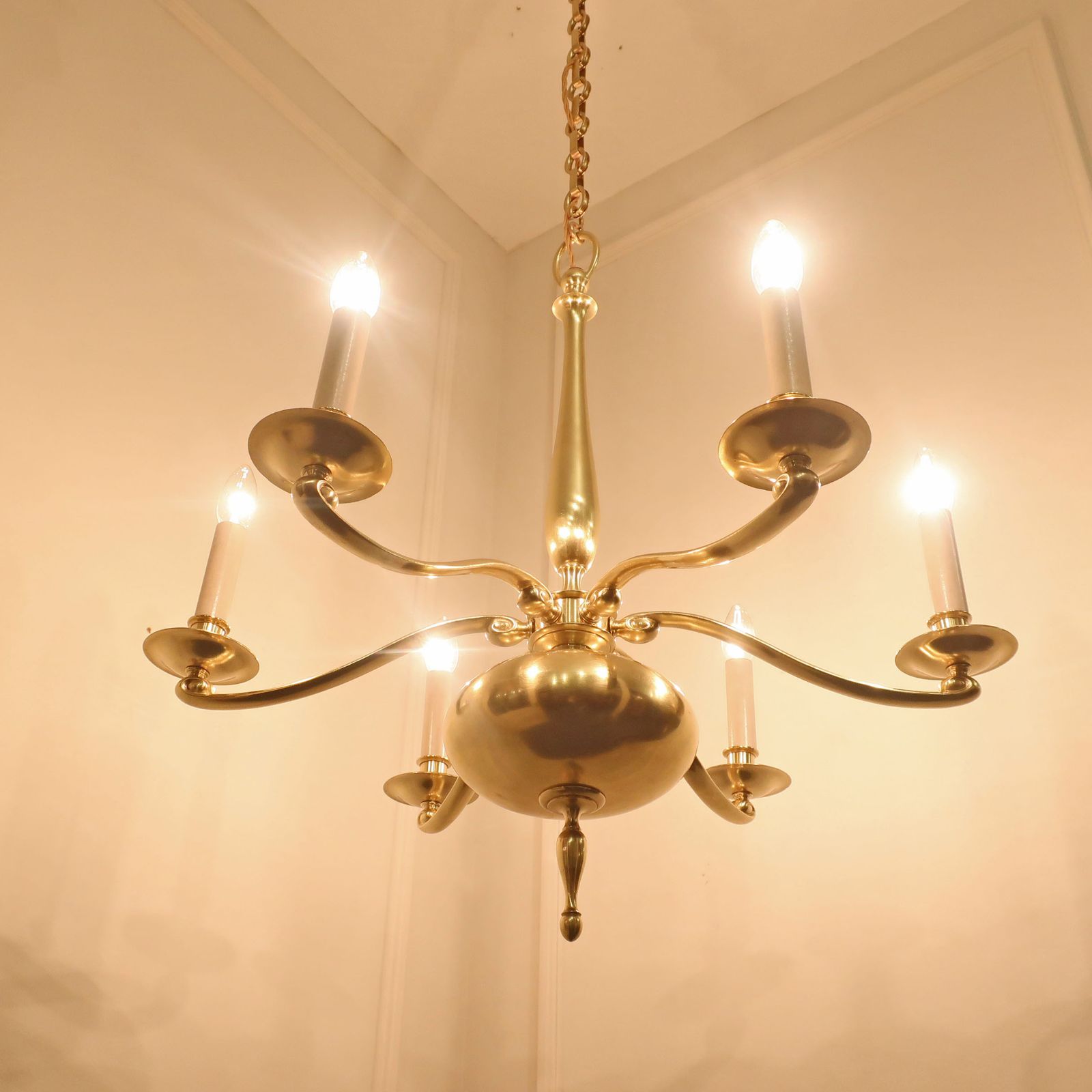 Large English Art Nouveau Gilt Bronze Chandelier photo for sale