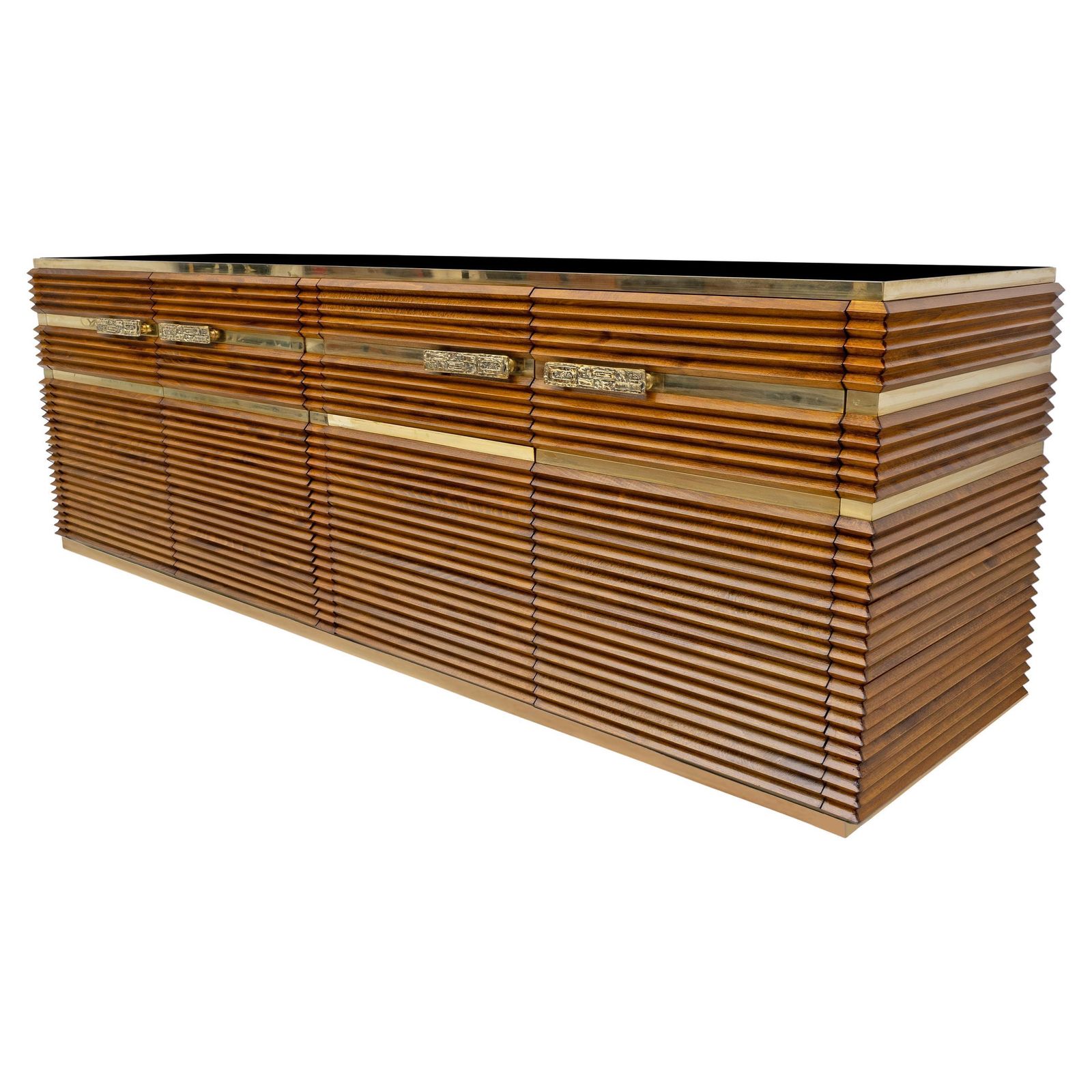 Mid Century Modern Italian Brass And Teak Sideboard, 1970s