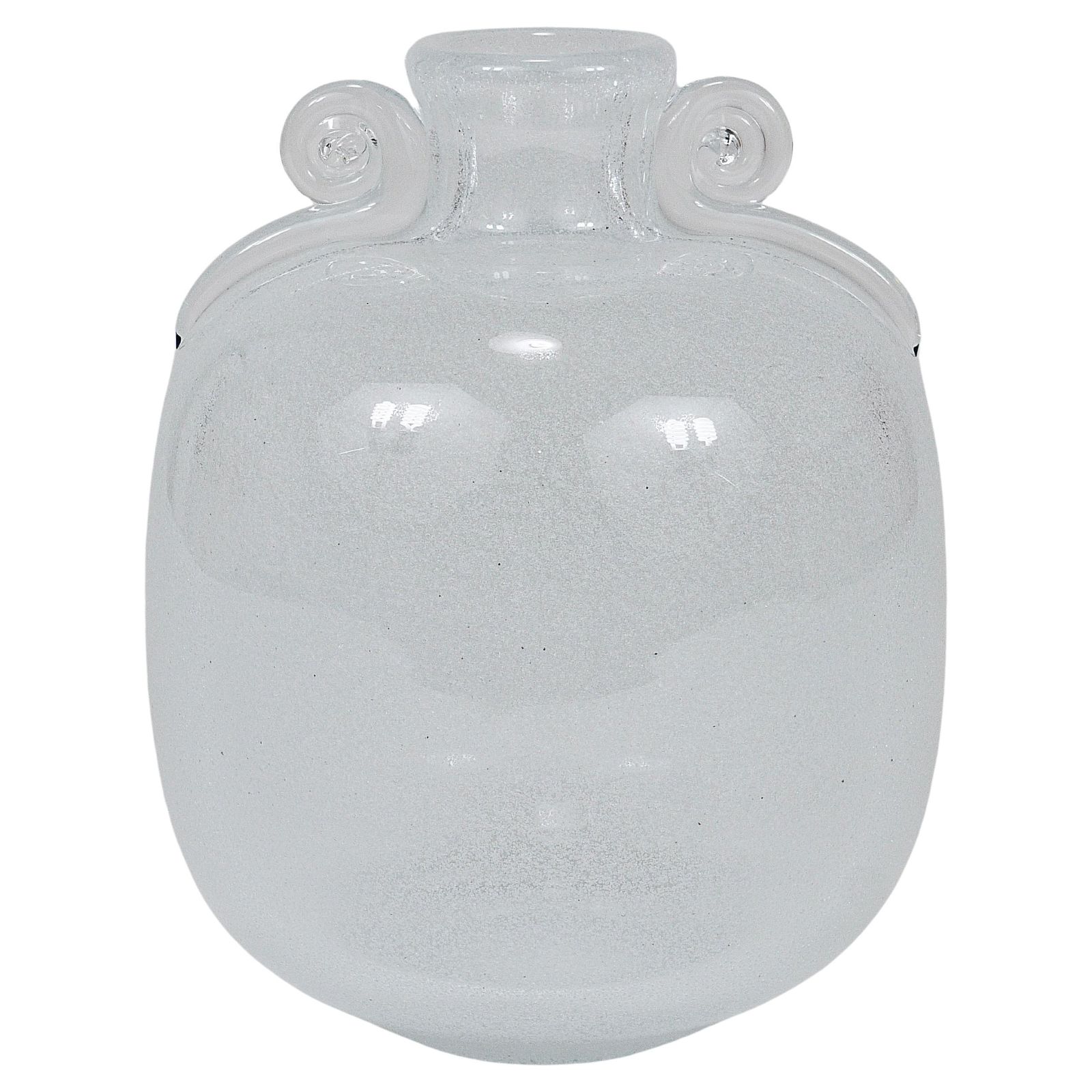 Seguso Vetri D’arte Pulegoso Bubble Vase With Handles, Murano, Italy 1950s