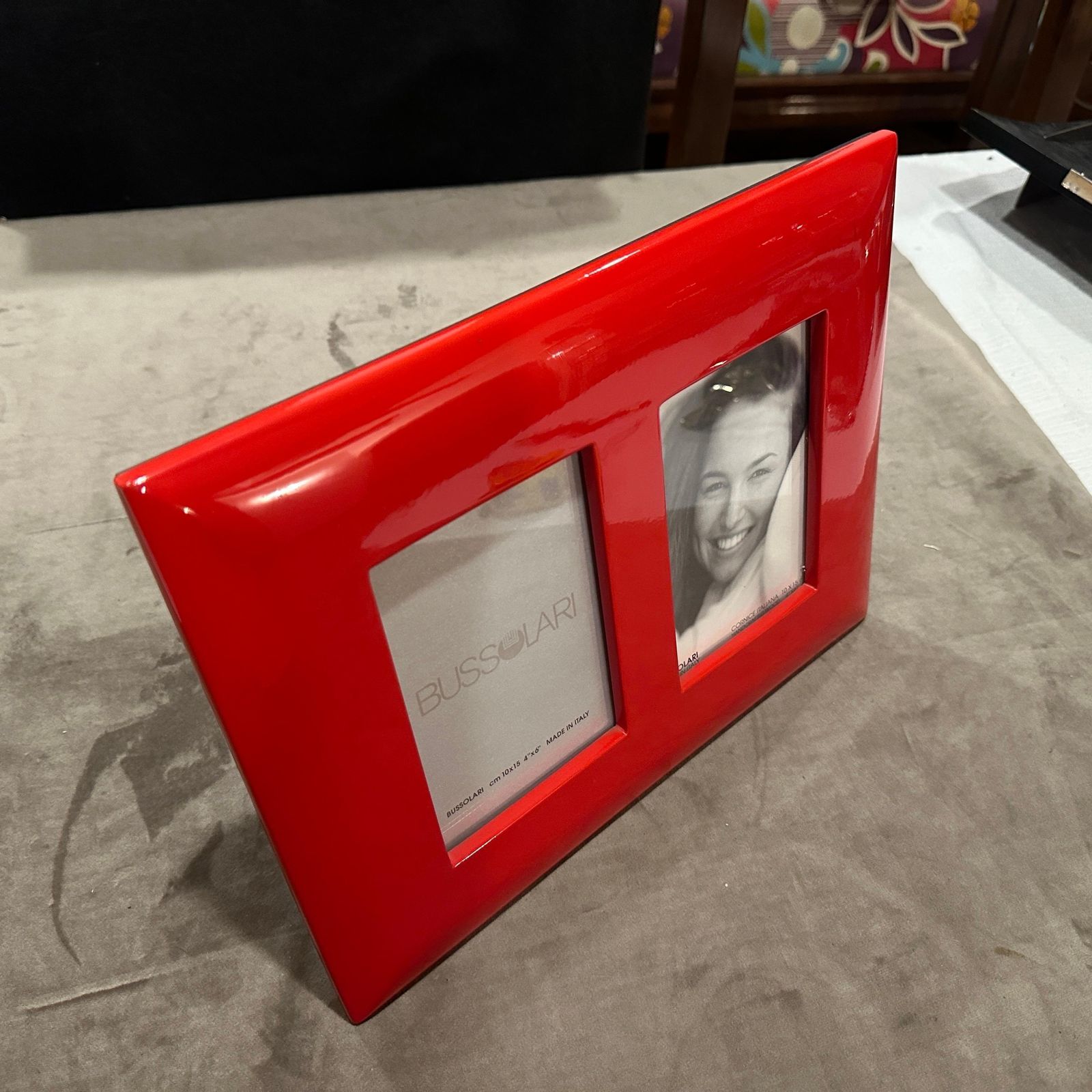 1990s Modern Red Lacquered Wood Italian Design Double Picture Frame By Bussolari photo for sale