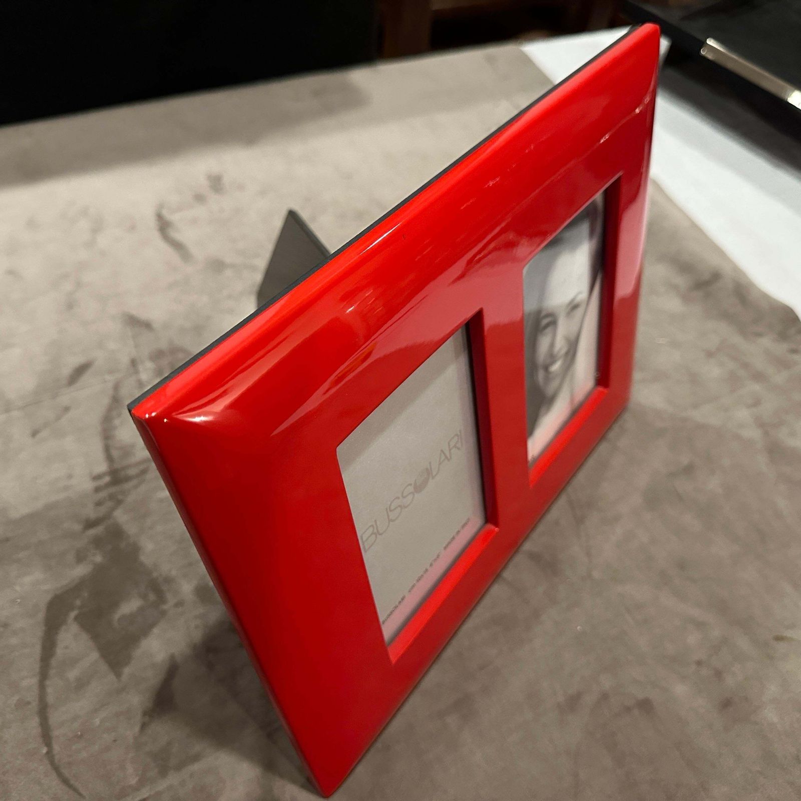 1990s Modern Red Lacquered Wood Italian Design Double Picture Frame By Bussolari photo vinterior