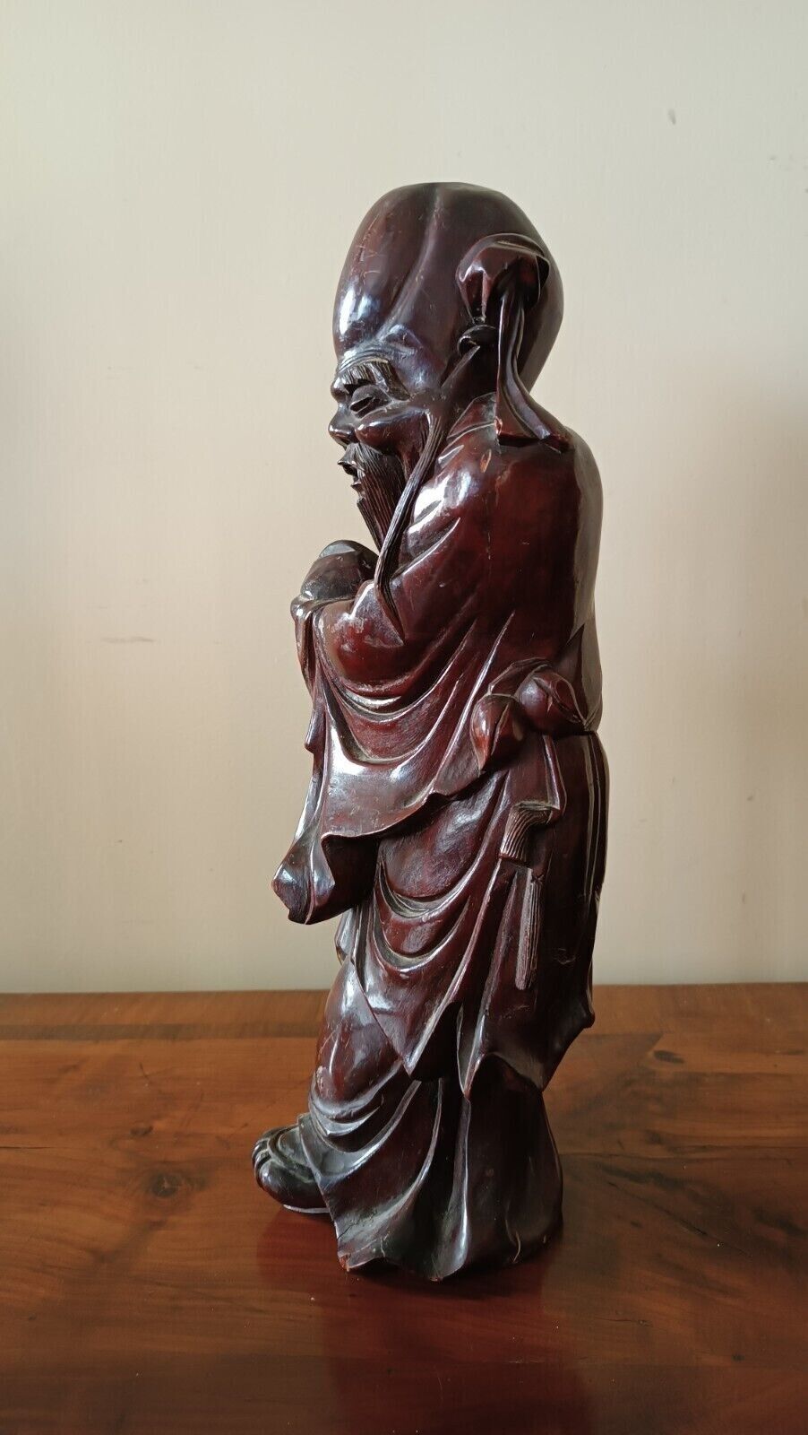 Rosewood Sculpture Late 19th Century China Sage Oriental Art photo vinterior