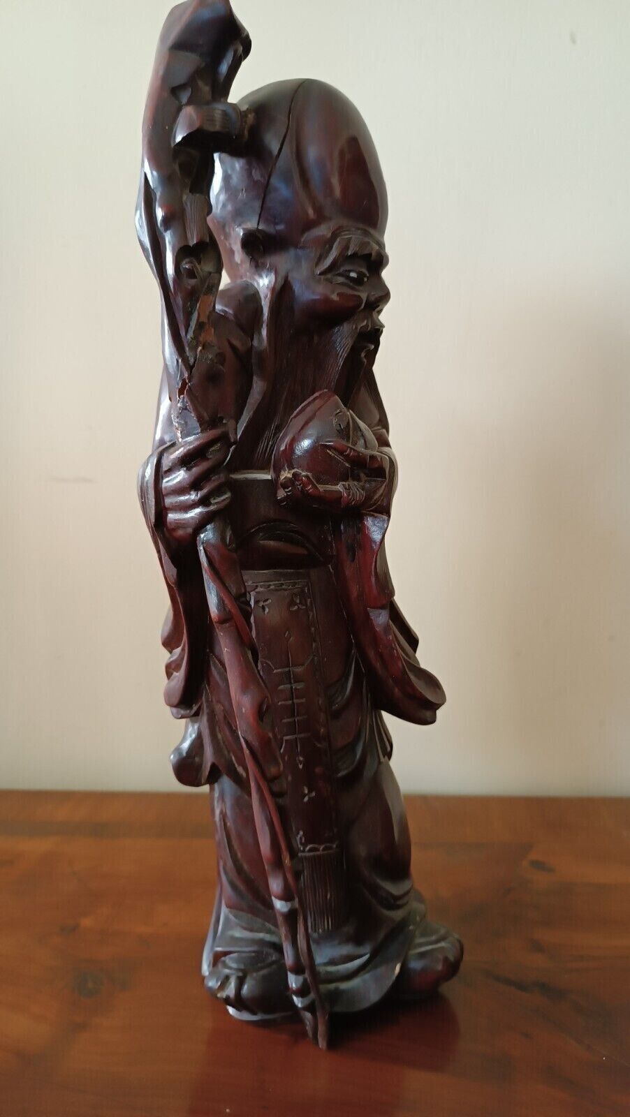 Rosewood Sculpture Late 19th Century China Sage Oriental Art photo vintage