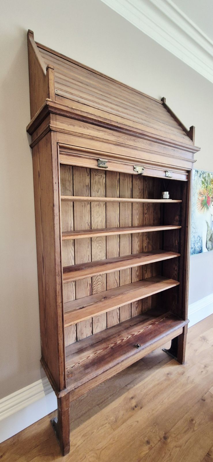 Antique Glasgow School Of Arts Wood Bookcase / Shelving W/Tambour Front 274cm H photo Furniture
