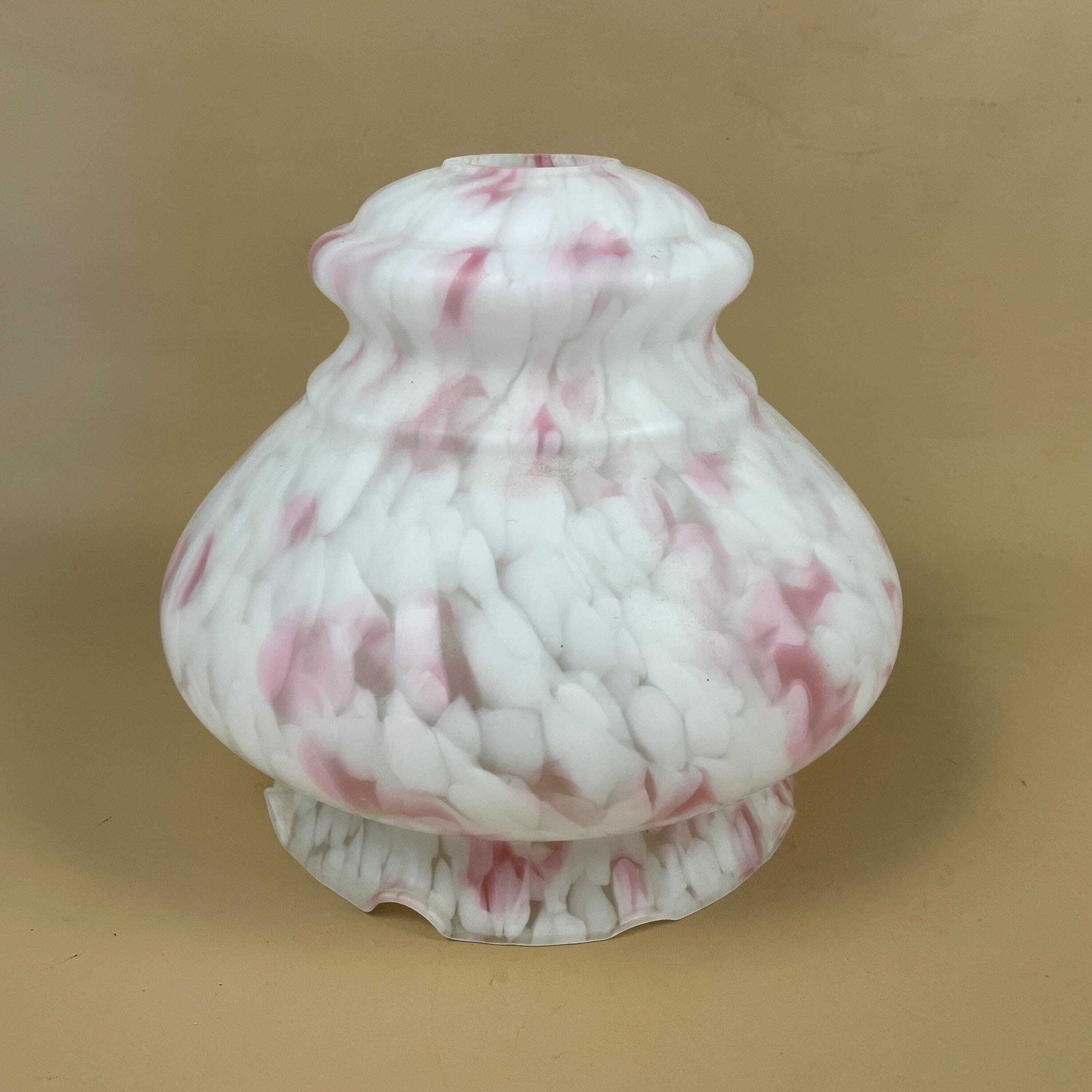 Vintage Glass Ceiling Light Shade White Pink Frosted Pendant Stain Glass Tiffany Style Mushroom Patterned Milky Art Deco Scallop Frilly Edge photo buy