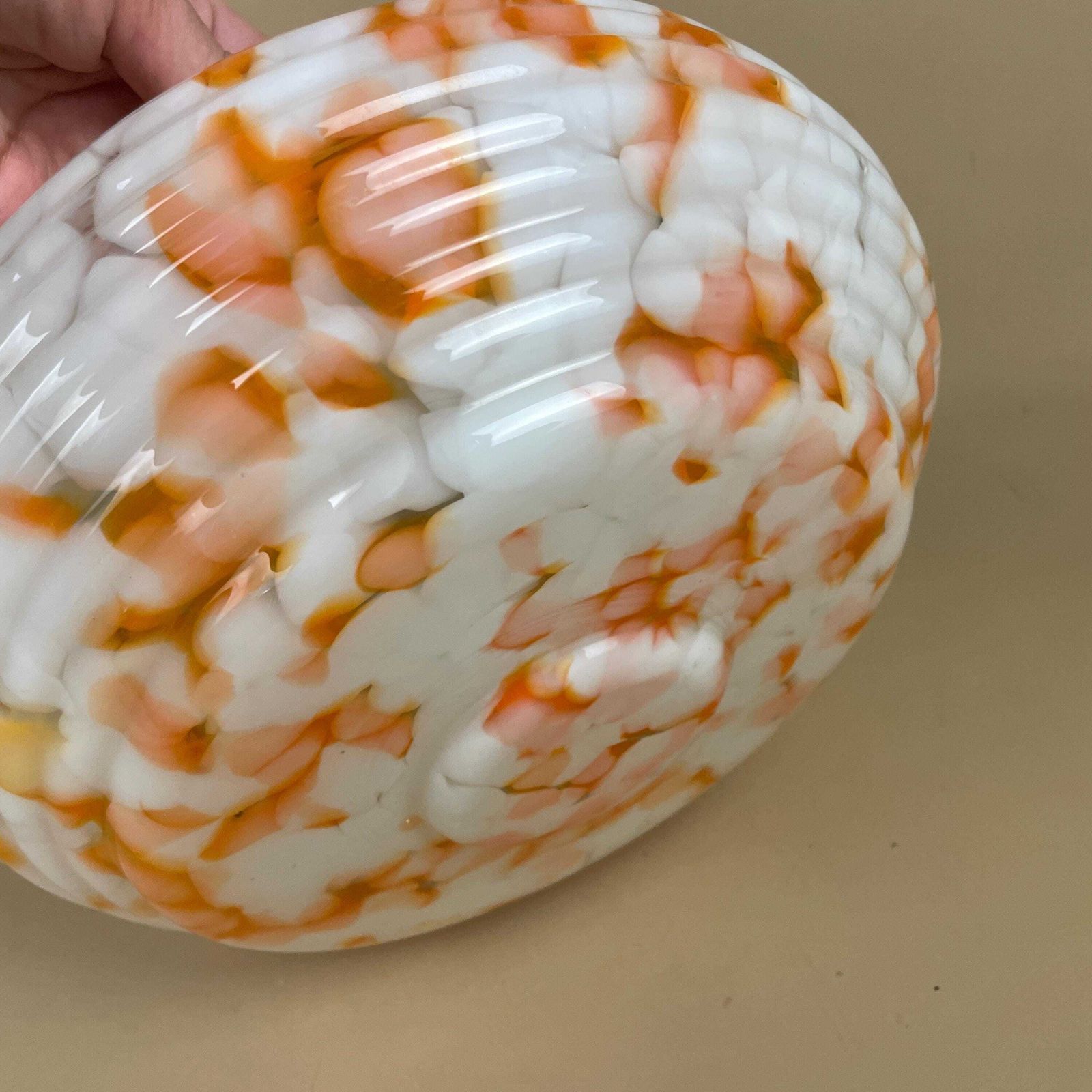 Vintage Glass Ceiling Light Shade White Orange Frosted Pendant Stain Glass Tiffany Style Patterned Milky Art Deco Round Circular Hanging photo vintage