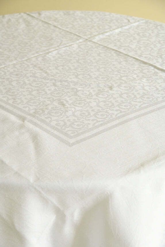 Large Square White Linen Damask Tablecloth photo 175.0