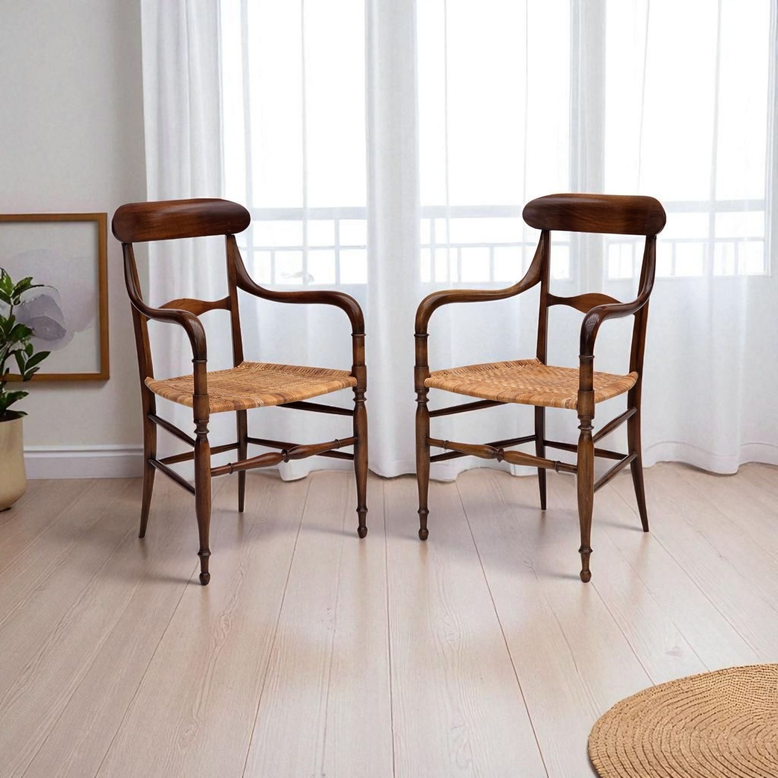 1970s, Italian Design By Fratelli Levaggi, 2 Armchairs, Model "Campanino", Cherry Wood.