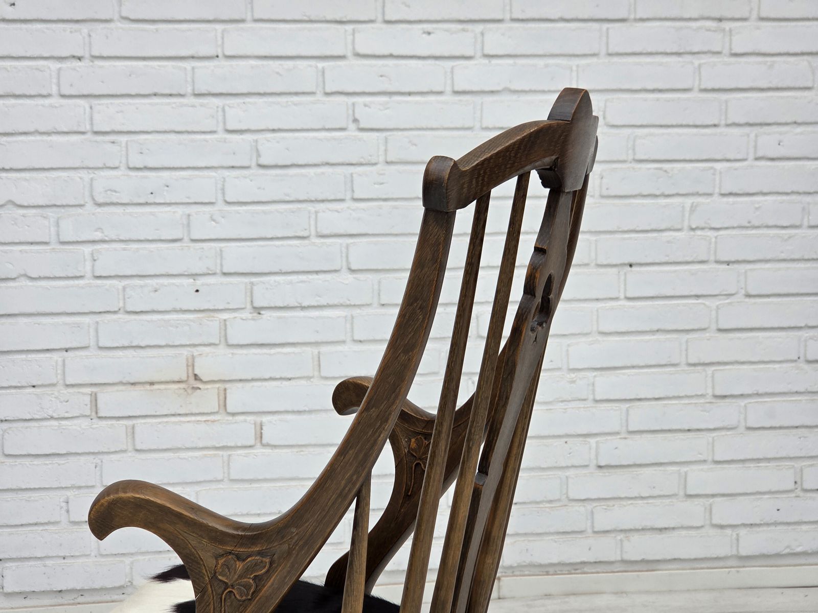 1960s, Danish High Backed Armchair, Reupholstered, Furniture Cowhide, Oak. photo for sale