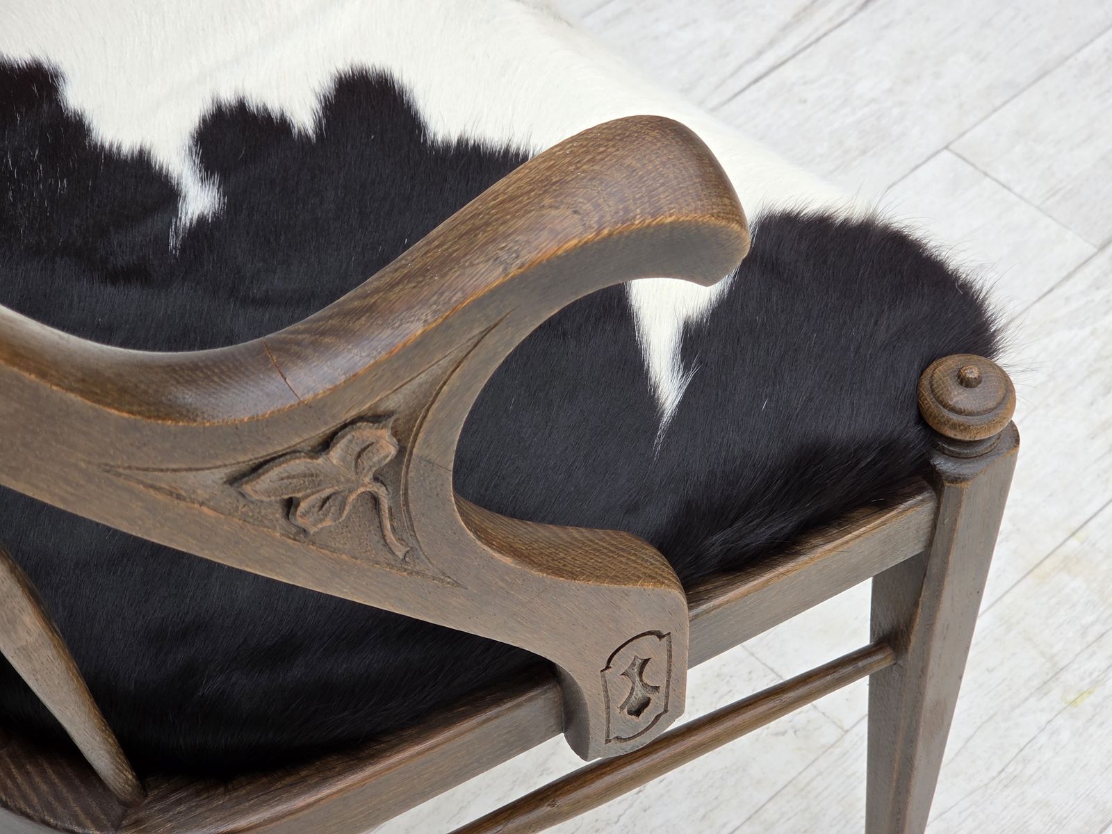 1960s, Danish High Backed Armchair, Reupholstered, Furniture Cowhide, Oak. photo 770.0