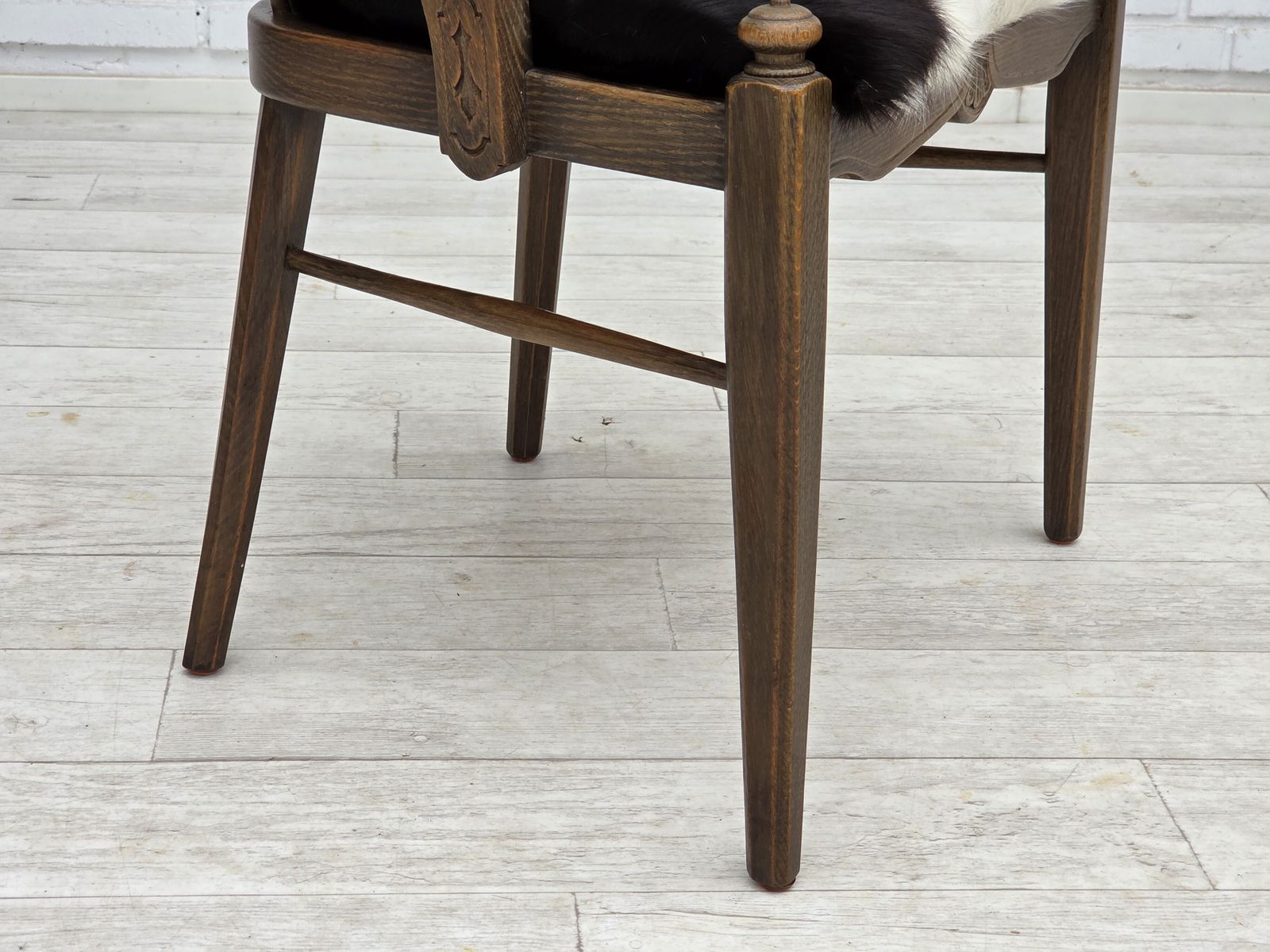 770.0 1960s, Danish High Backed Armchair, Reupholstered, Furniture Cowhide, Oak. photo