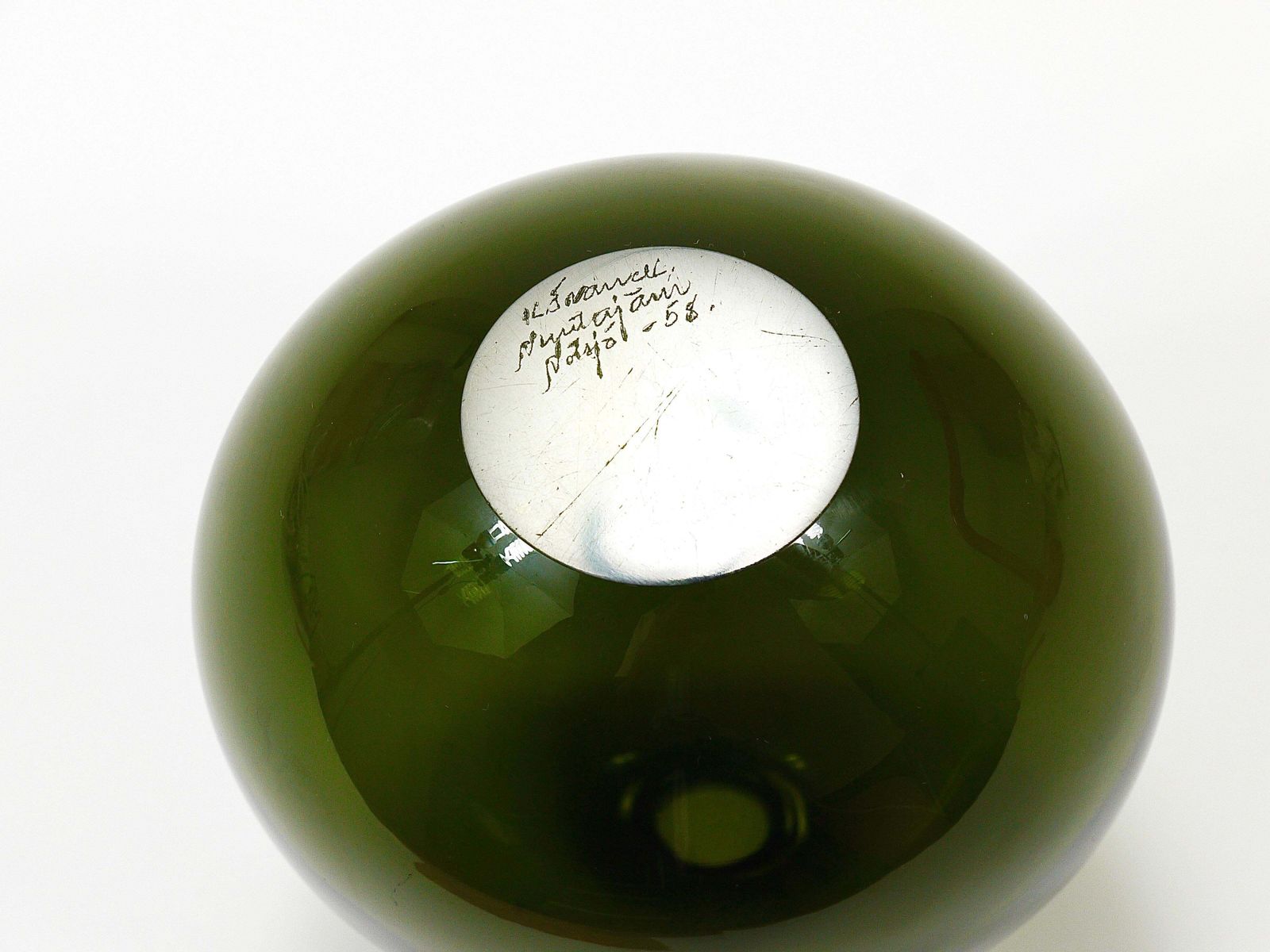 photo vintage Kaj Franck Saippuakupla Green Soap Bubble Art Glass Vase, Nuutajärvi Finland