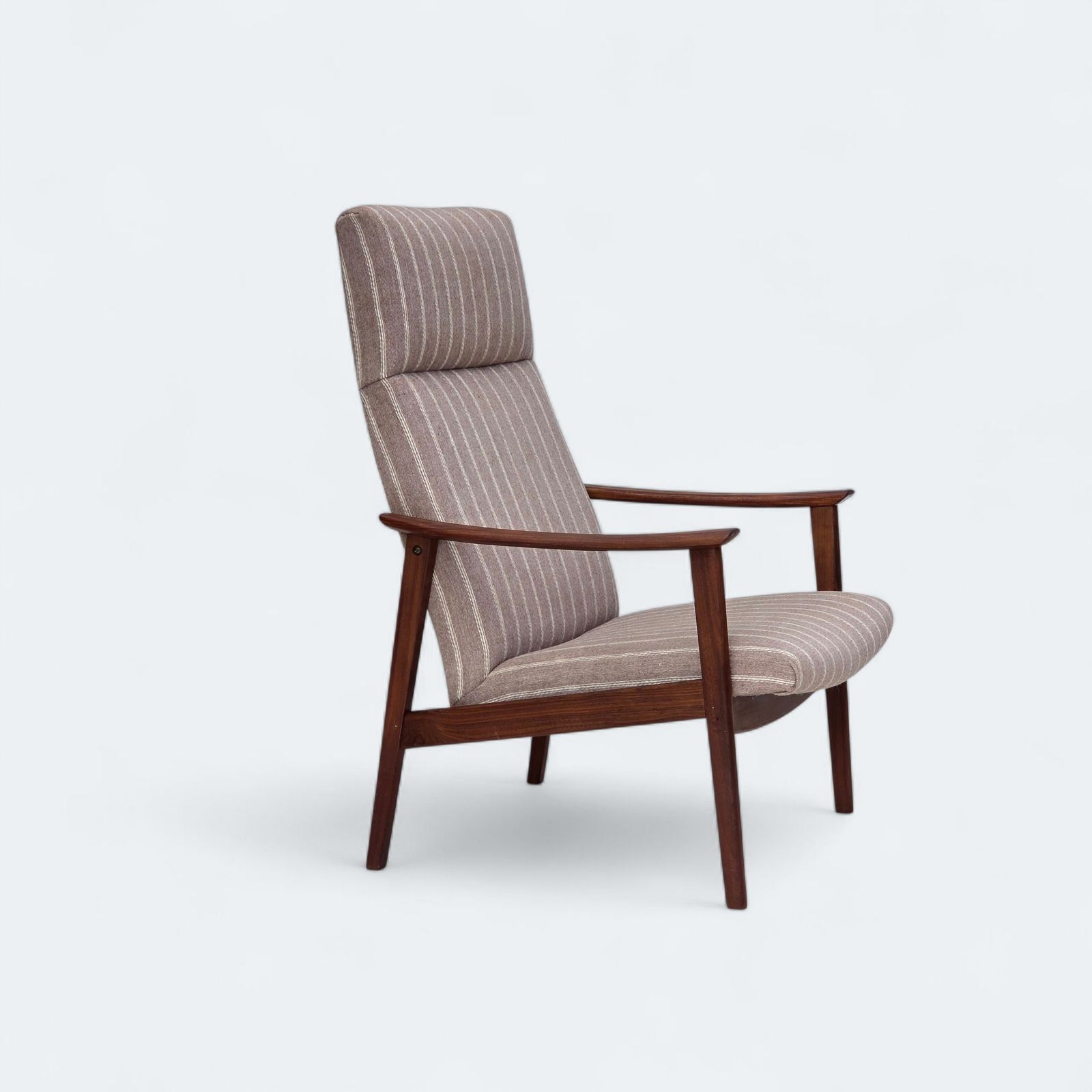 1970s, Danish Highback Armchair, Furniture Wool, Teak Wood, Original Condition.