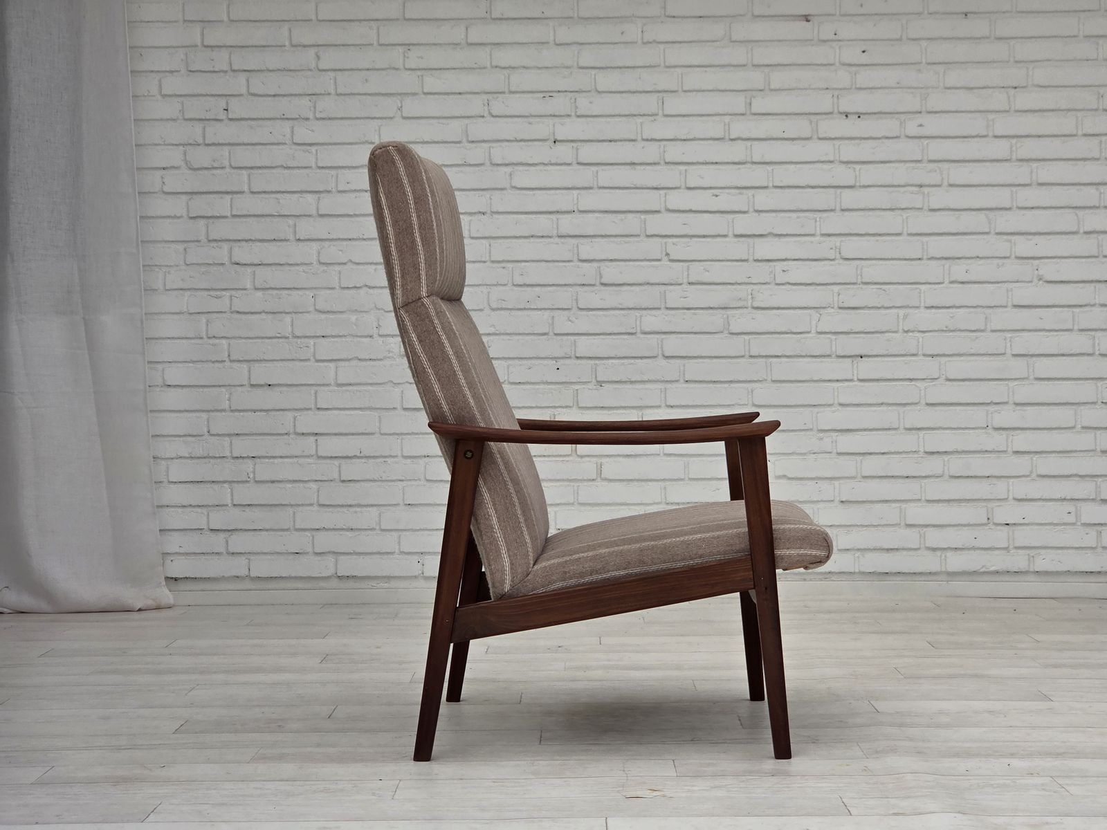 1970s, Danish Highback Armchair, Furniture Wool, Teak Wood, Original Condition. photo Furniture