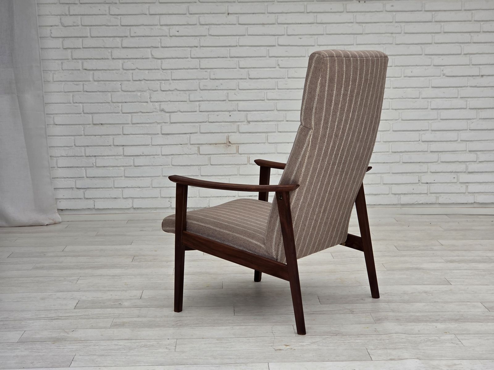 1970s, Danish Highback Armchair, Furniture Wool, Teak Wood, Original Condition. photo vintage