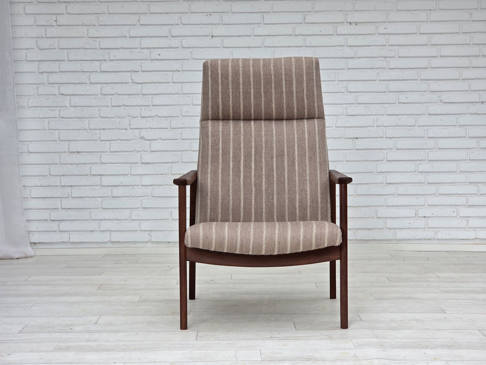 Furniture 1970s, Danish Highback Armchair, Furniture Wool, Teak Wood, Original Condition. photo