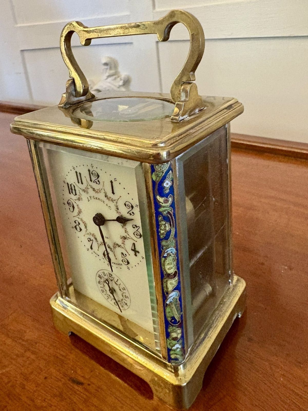 Antique Early 20th Century Quality Brass And Champleve Enamelled Carriage Clock photo vinterior