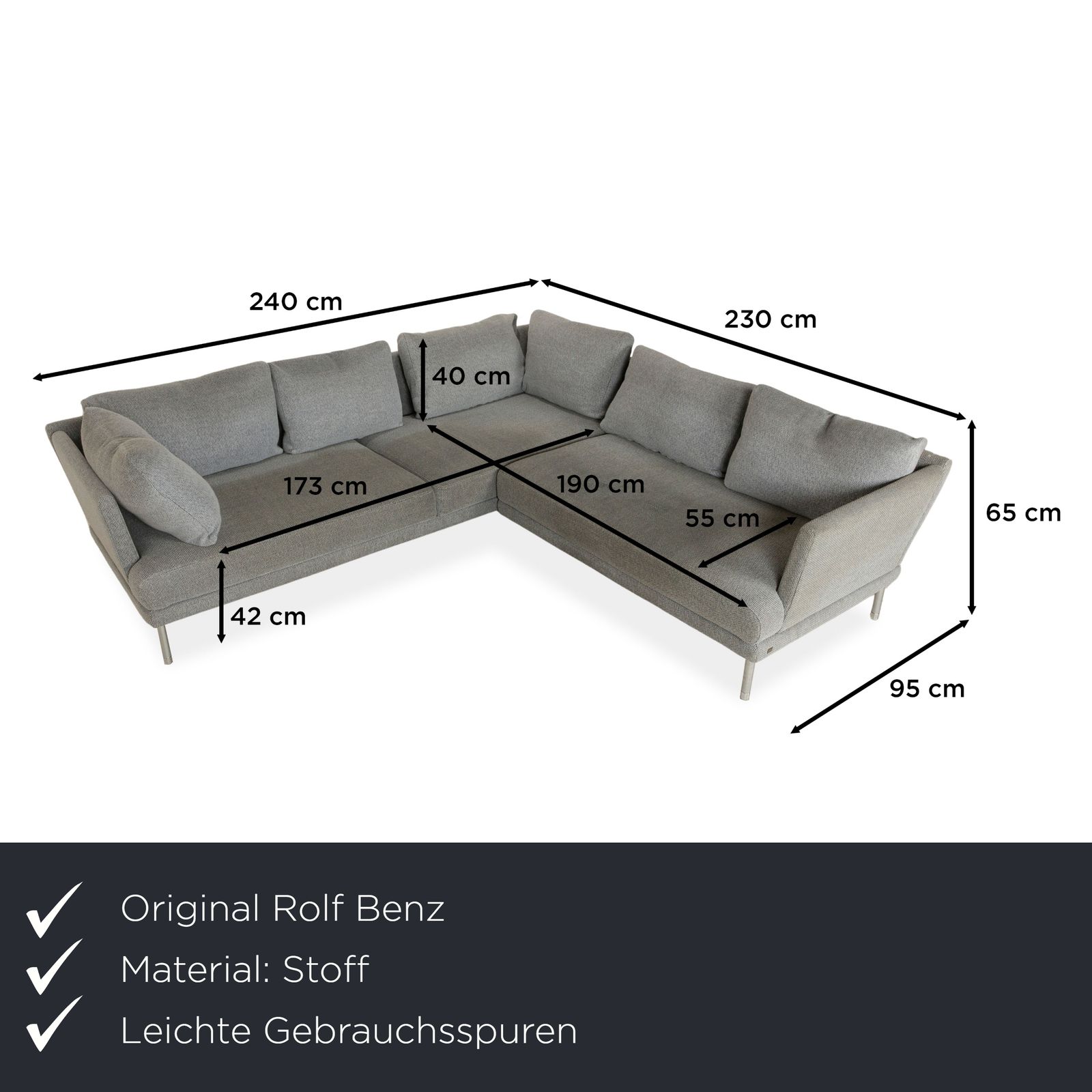 Canapé d'angle Rolf Benz en tissu gris photo furniture