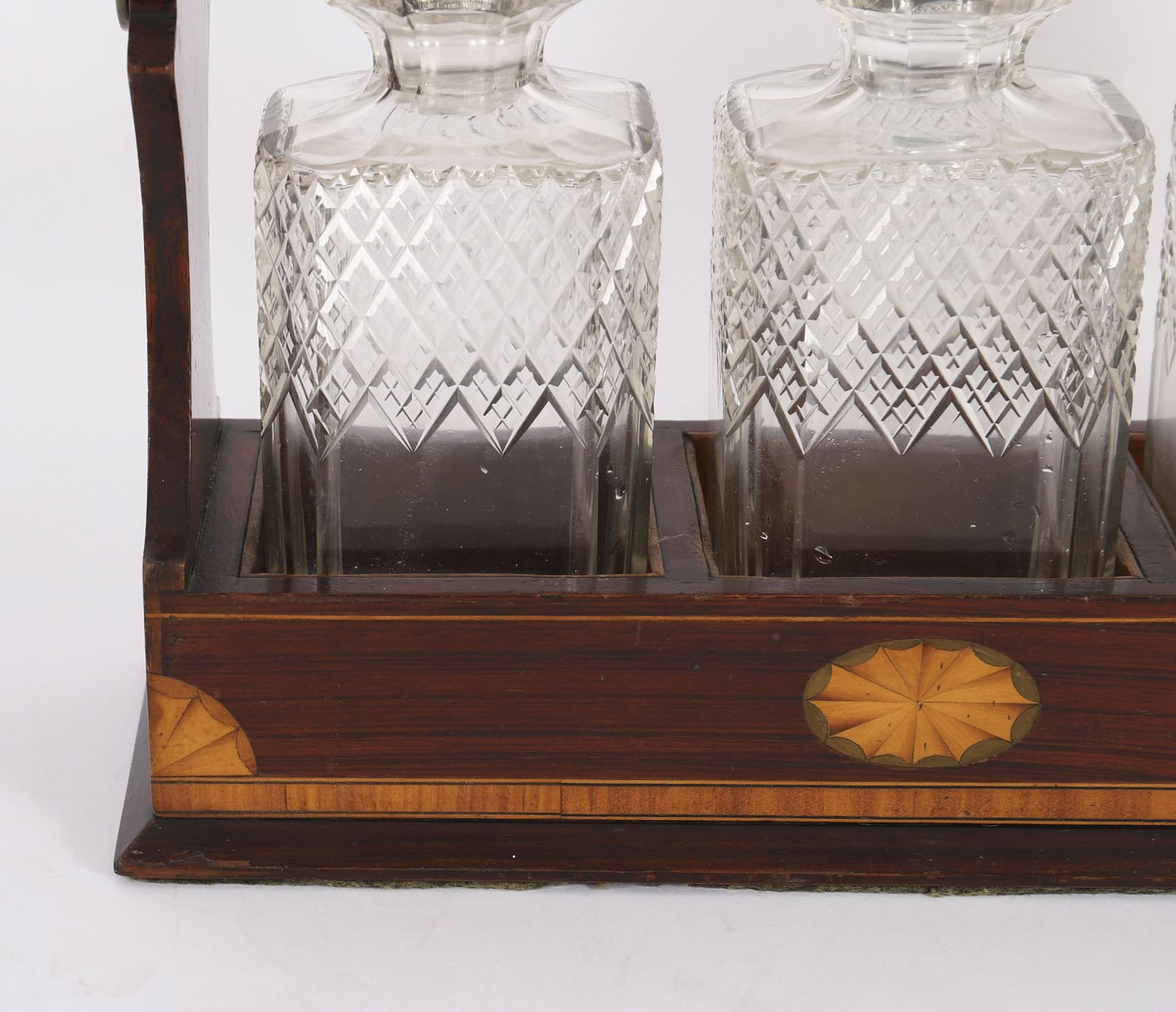 Antique Inlaid Walnut Three Cut  Crystal Decanter Tantalus C1870 19th C photo buy