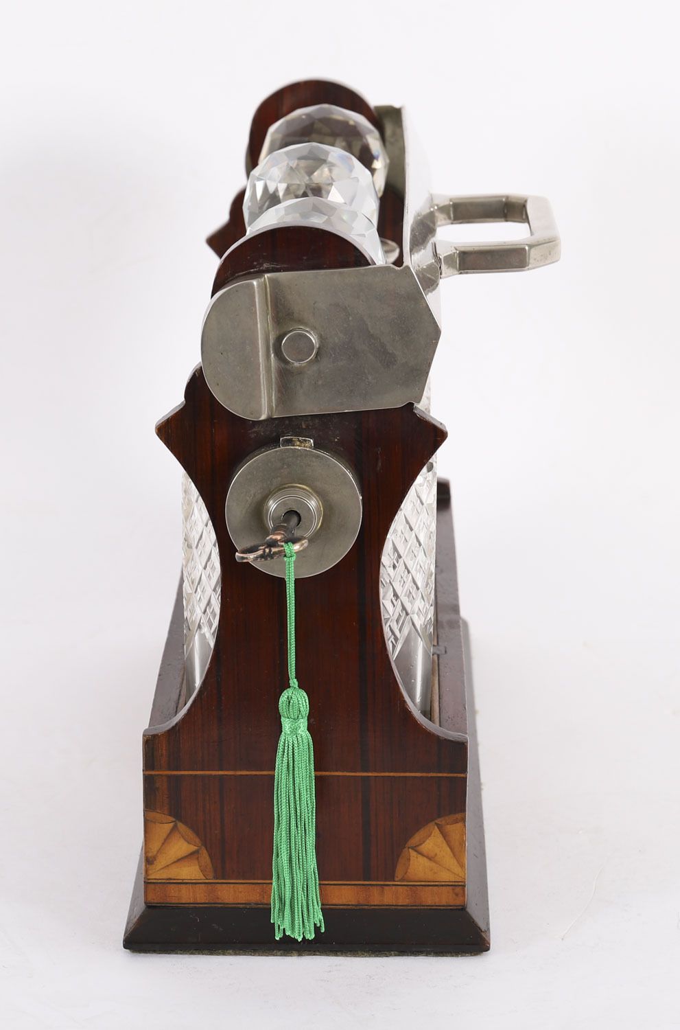 Home Decor Antique Inlaid Walnut Three Cut  Crystal Decanter Tantalus C1870 19th C photo