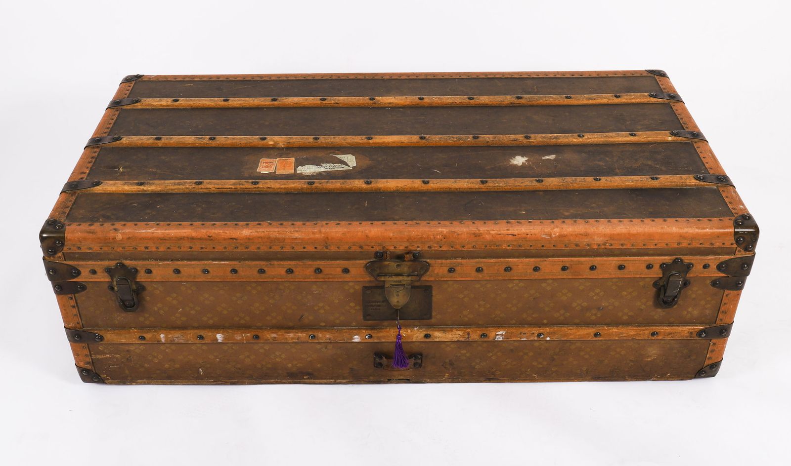 Antique Aux Etats Unis Of Paris Steamer Trunk Luggage Circa 1920 photo furniture