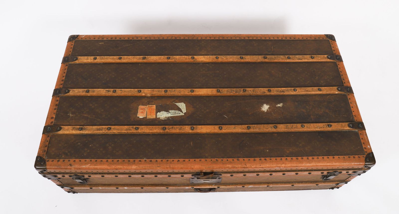 Antique Aux Etats Unis Of Paris Steamer Trunk Luggage Circa 1920 photo for sale