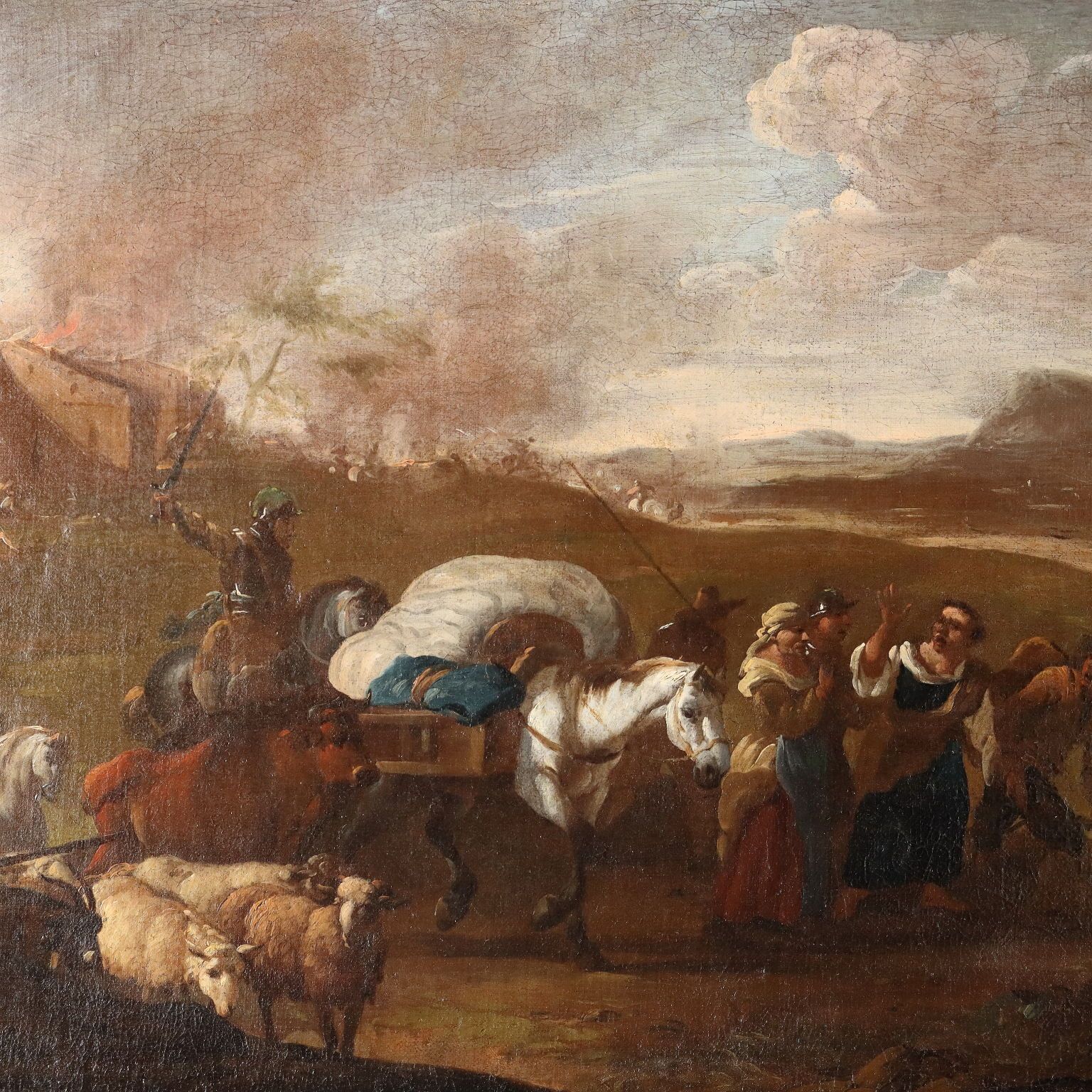 The Escape From The Besieged City Oil On Canvas XVII Century photo for sale