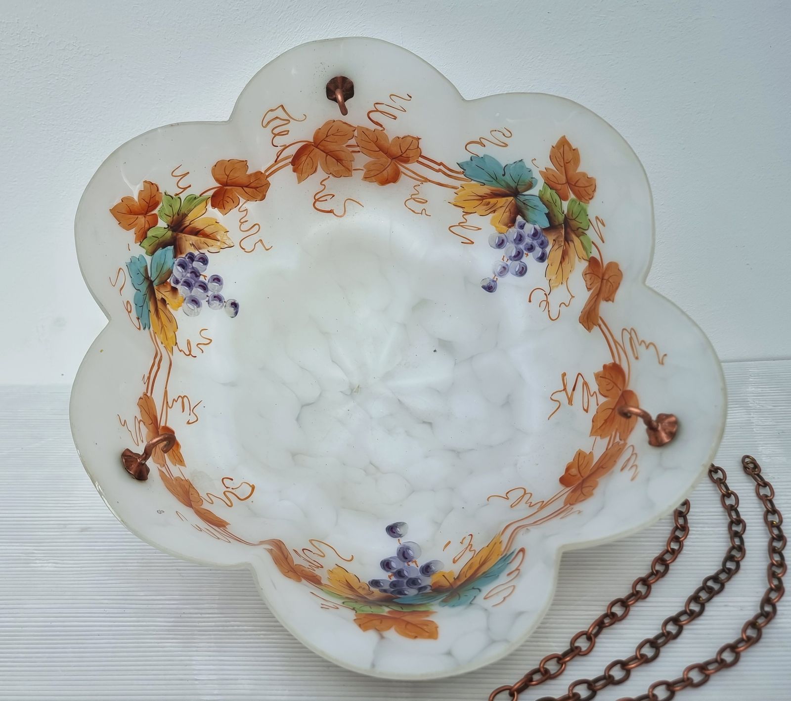 photo furniture Large Art Deco Flycatcher Glass Light Fitting On Chains White Floral 1930s