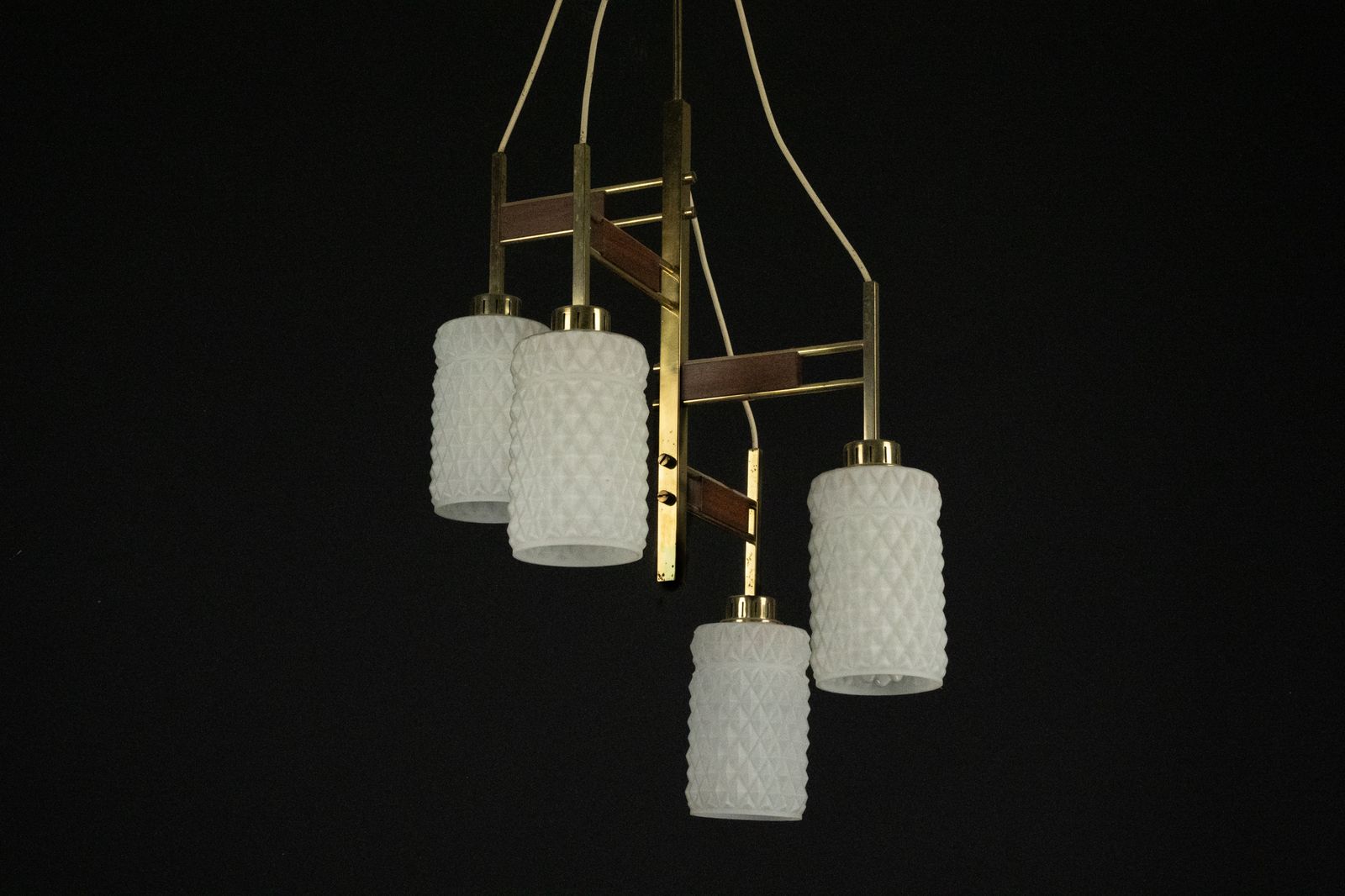 Mid Century Modern Brass & Glass Chandelier In Stilnovo Style, Italy 1950s photo Lighting
