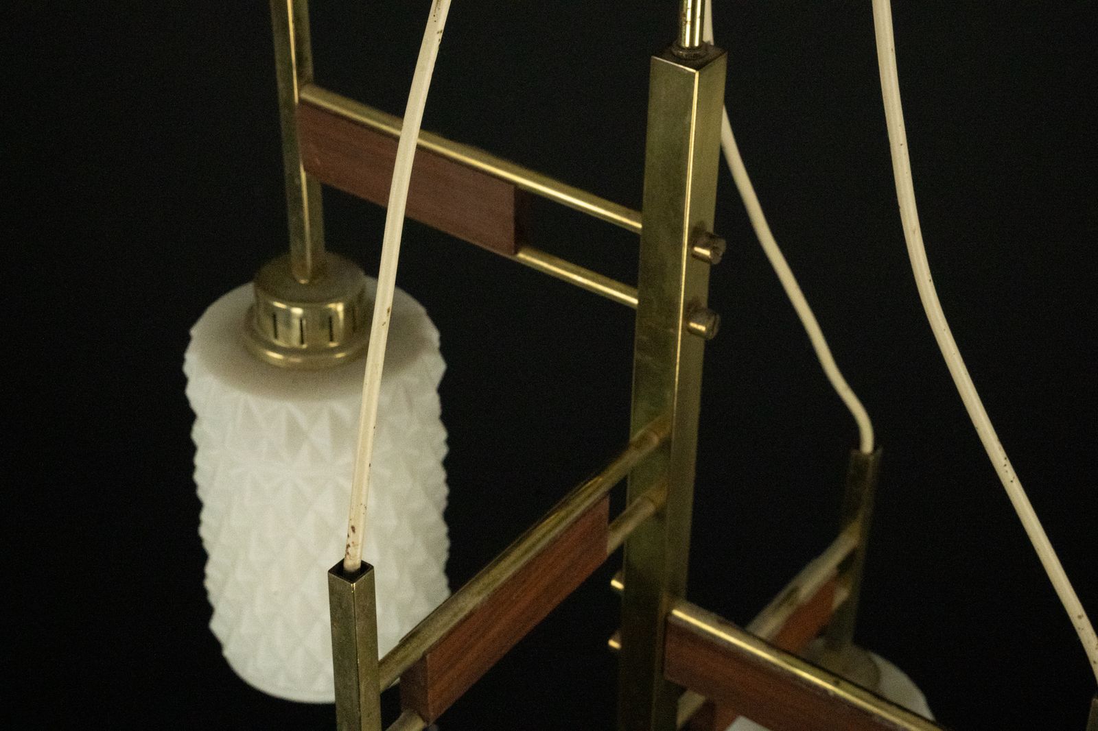 Mid Century Modern Brass & Glass Chandelier In Stilnovo Style, Italy 1950s photo vintage