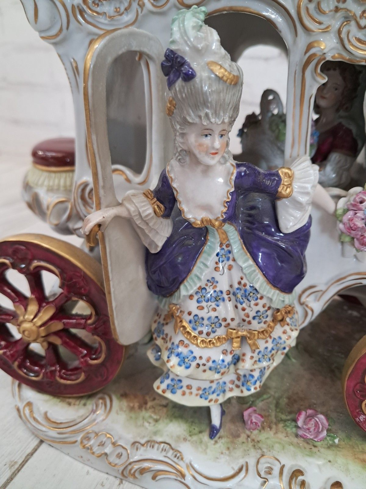 Vintage German Scheibe Alsbach Porcelain Horse & Carriage Figurine Large Rococo photo vintage